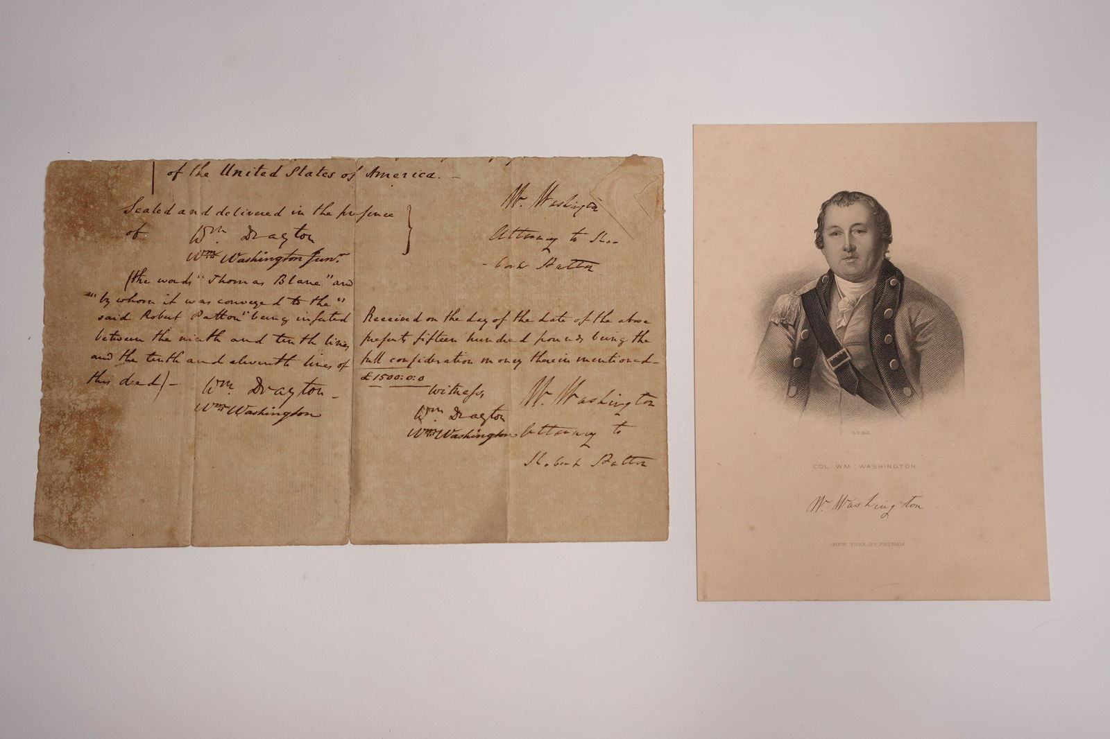AN ENGRAVING AND SIGNED LETTER OF CAVALRY OFFICER OF CONTINENTAL ARMY WILLIAM WASHINGTON (1 of 4)