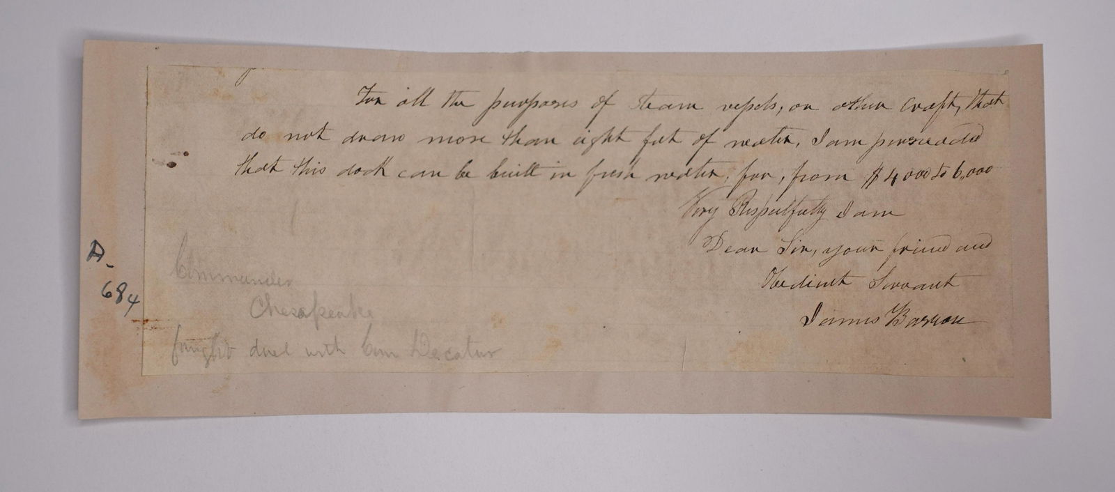 TWO SIGNED LETTERS BY UNITED STATES NAVY OFFICER DURING THE BARBARY WARS AND THE WAR OF 1812, LEWIS (1 of 2)