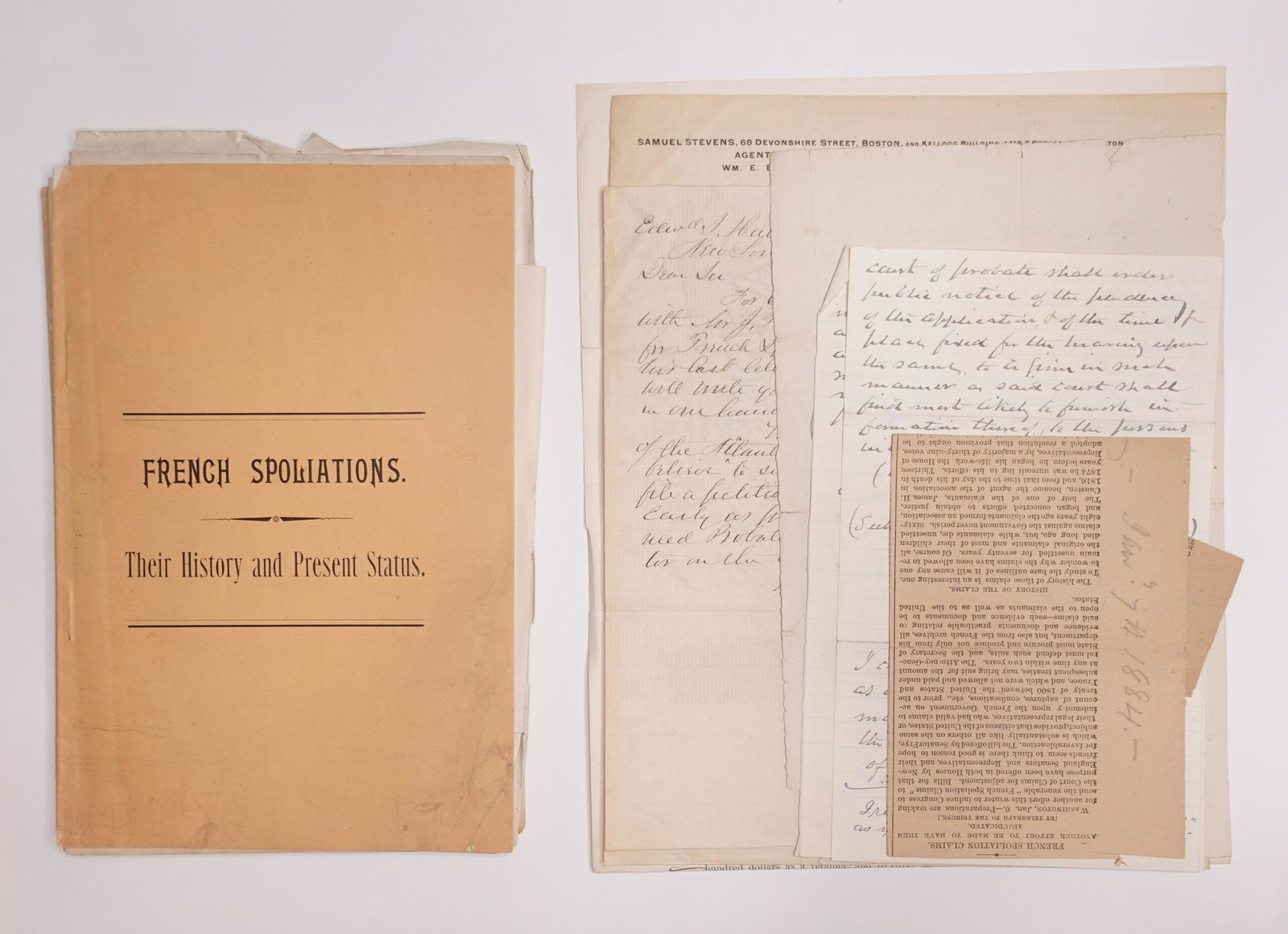 A GROUP OF FRENCH SPOLIATION CLAIMS, SOME SIGNED, AGENT SAMUEL STEVENS (1 of 3)