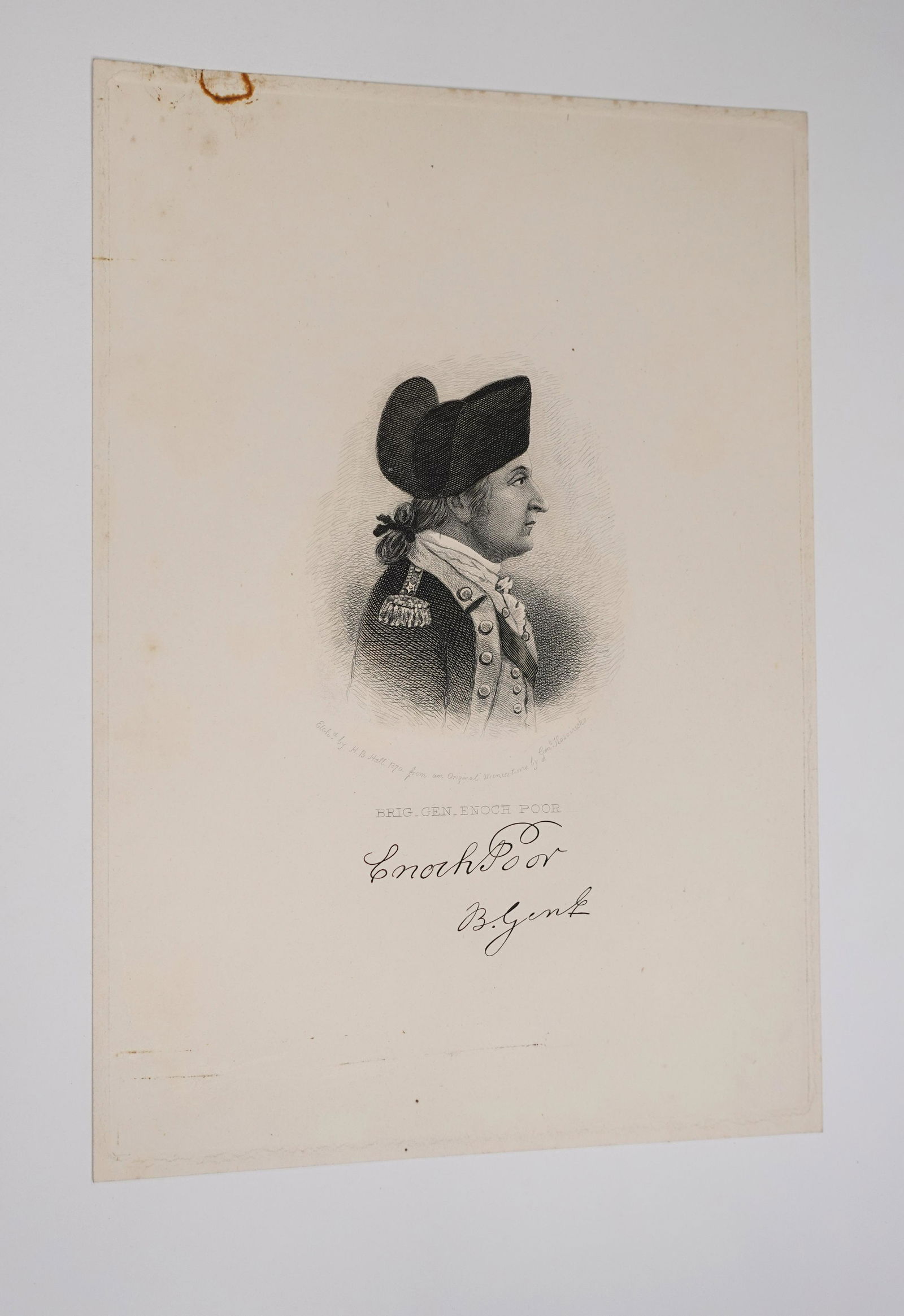 A ENGRAVING AND SIGNED LETTER BY BRIGADIER GENERAL ENOCH POOR (1 of 2)