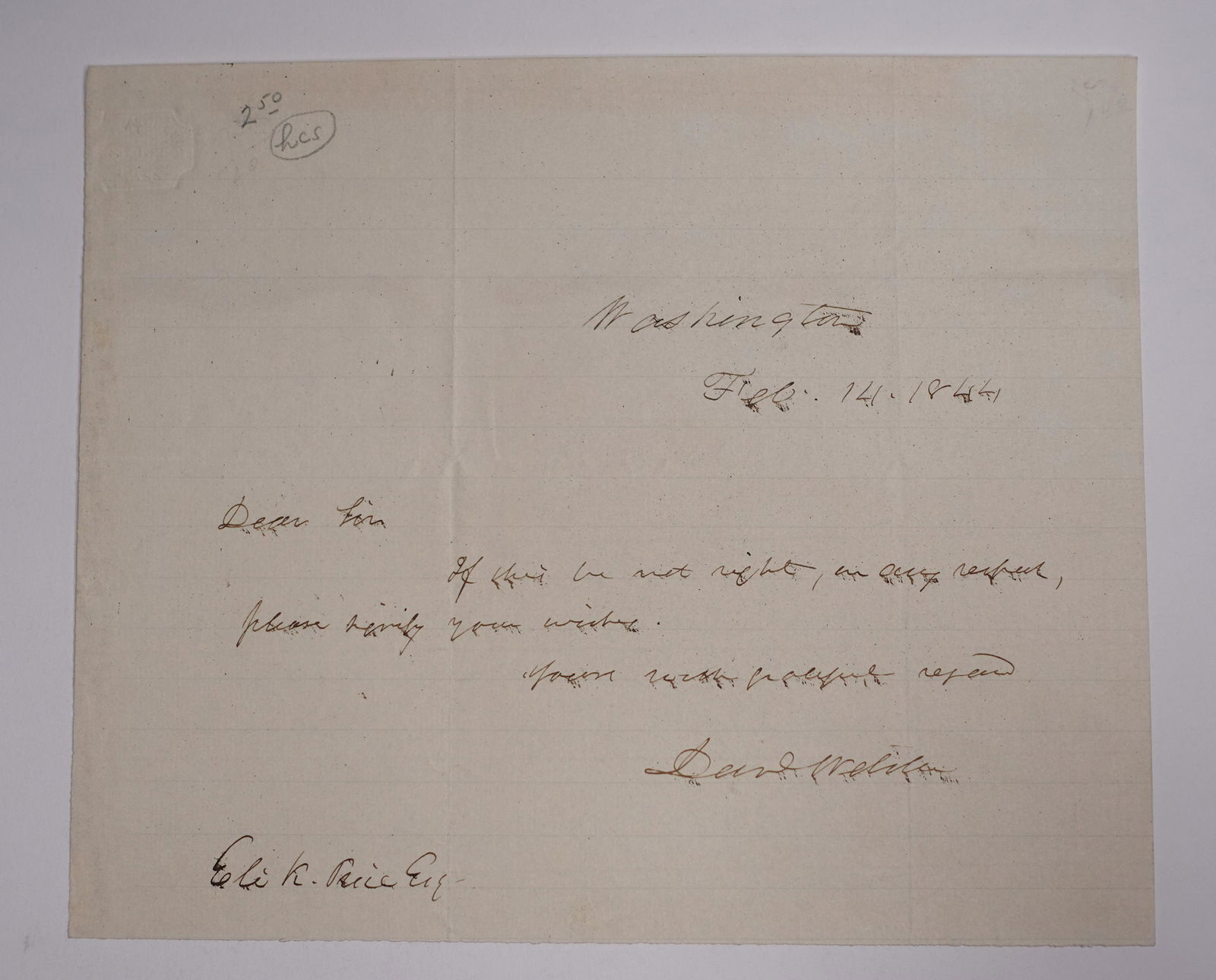 AN ENGRAVING AND TWO SIGNED LETTERS, FROM FORMER CONGRESSMAN DANIEL WEBSTER (1 of 3)