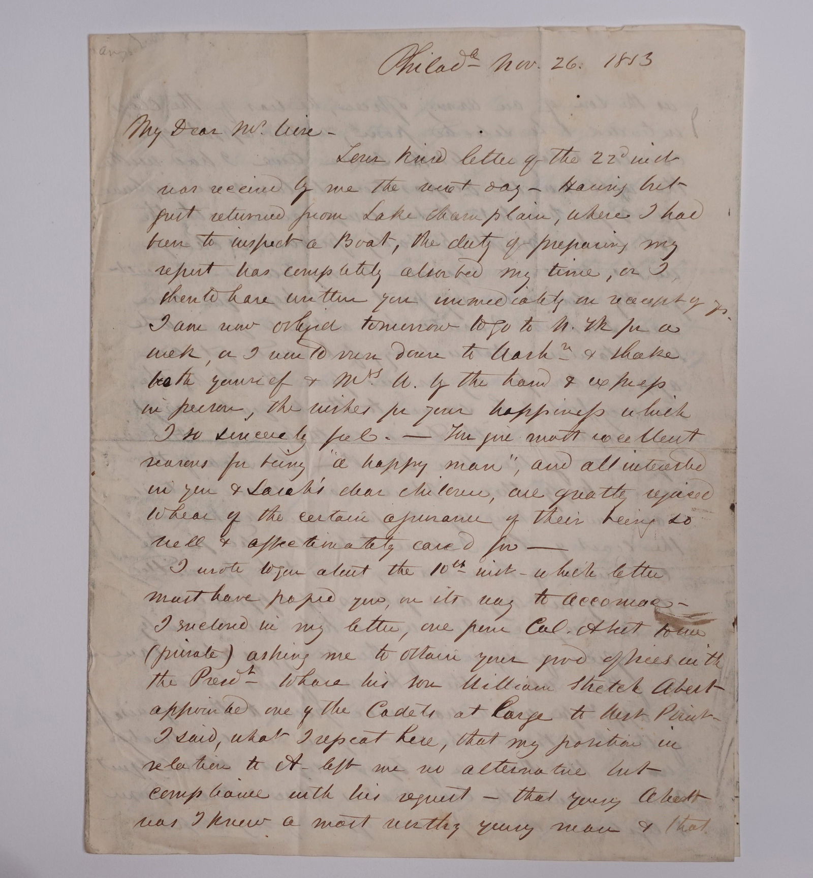 A SIGNED LETTER FROM AMERICAN US ARMY OFFICER AND CIVIL ENGINEER GEORGE MEADE (1 of 3)
