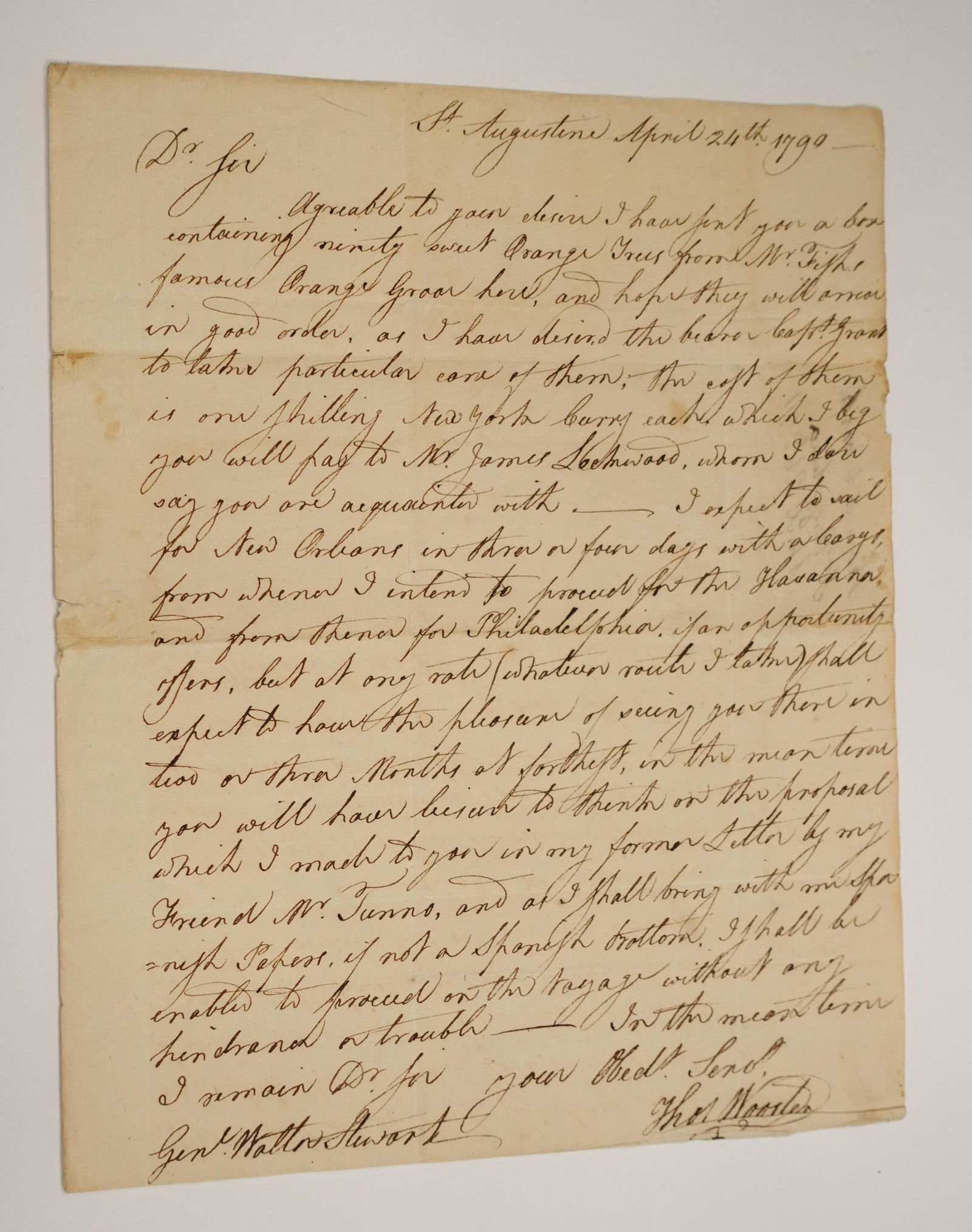 A SIGNED LETTER TO GENERAL WALTER STEWART FROM GENERAL THOMAS WOOSTER (1 of 3)