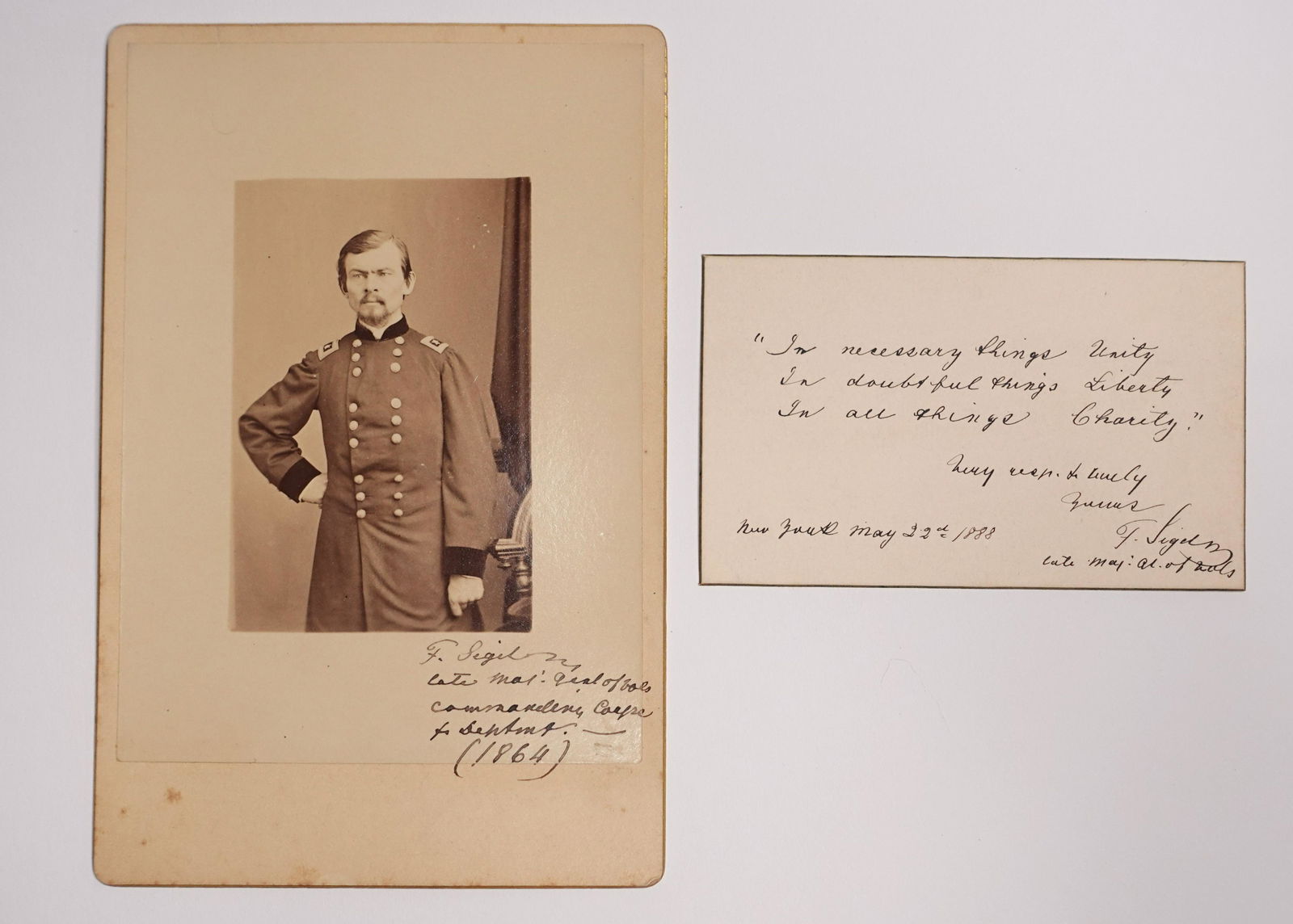 A CABINET PHOTOGRAPH AND AUTOGRAPH QUOTE OF AMERICAN-GERMAN POLITICIAN FRANZ SIGEL (1 of 2)