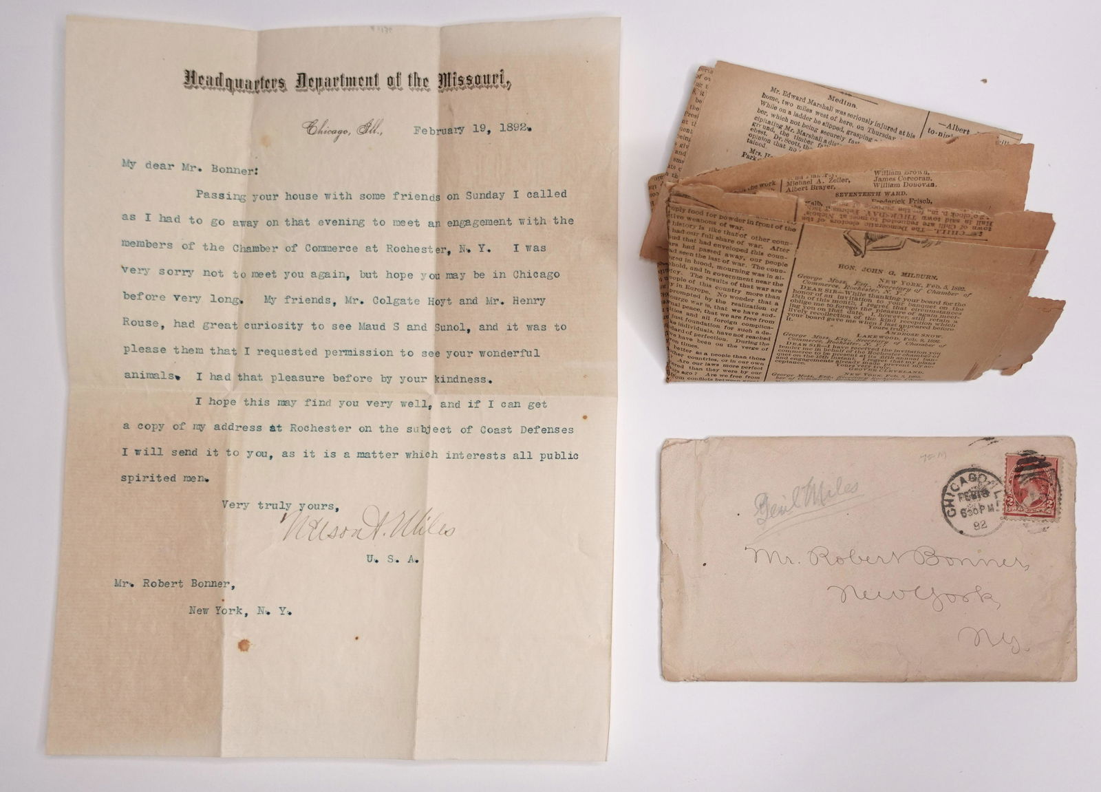 TWO SIGNED LETTERS ACCOMPANIED BY A COPY OF THE DAILY UNION AND ADVERTISER NEWSPAPER (1 of 3)