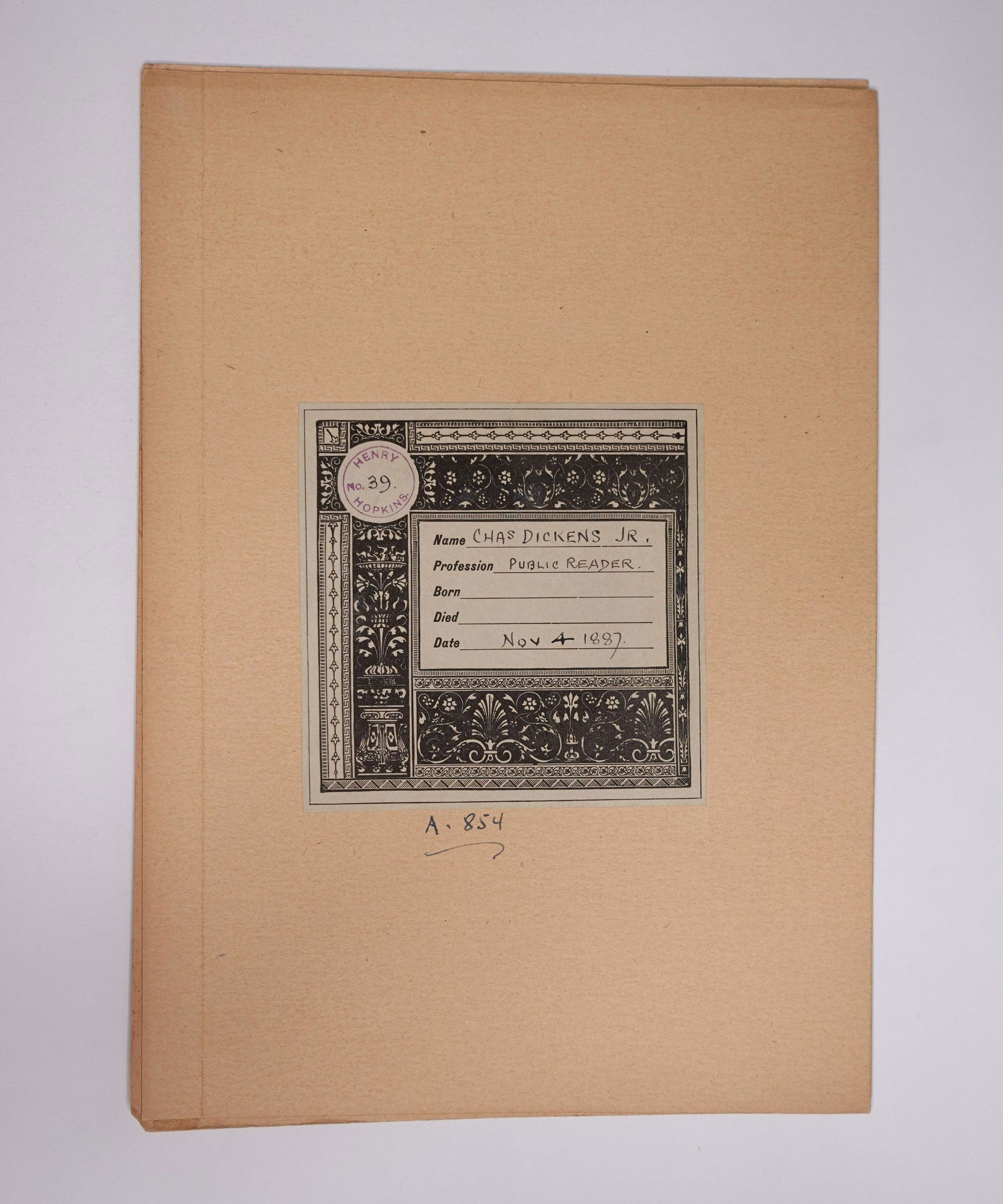 A SIGNED LETTER FROM, NOVELIST AND AUTHOR, CHARLES DICKENS JR. (1 of 3)