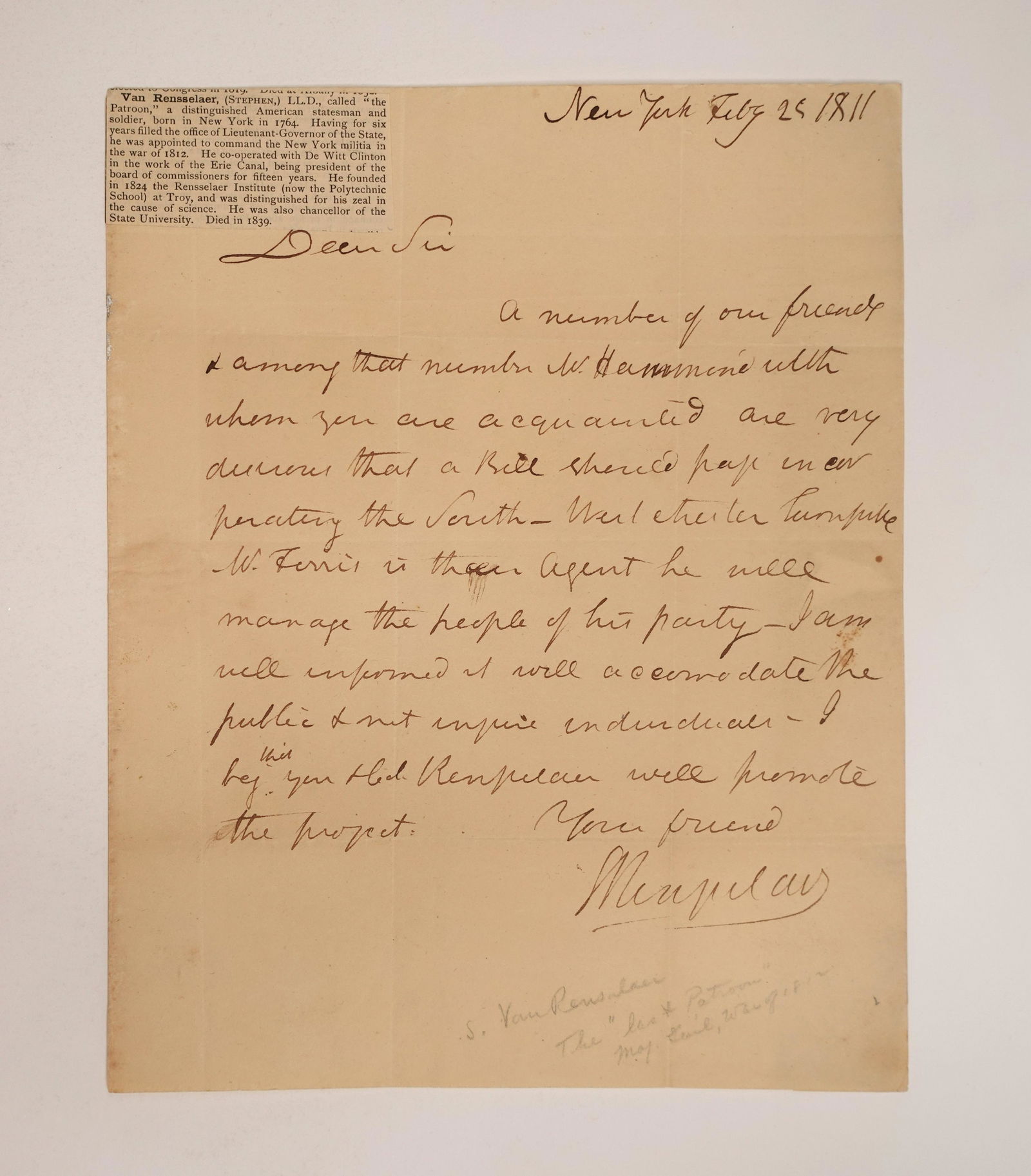 A SIGNED LETTER FROM FORMER MEMBER OF THE UNITED STATES HOUSE OF REPRESENTATIVES, NEW YORK, STEPHEN (1 of 3)