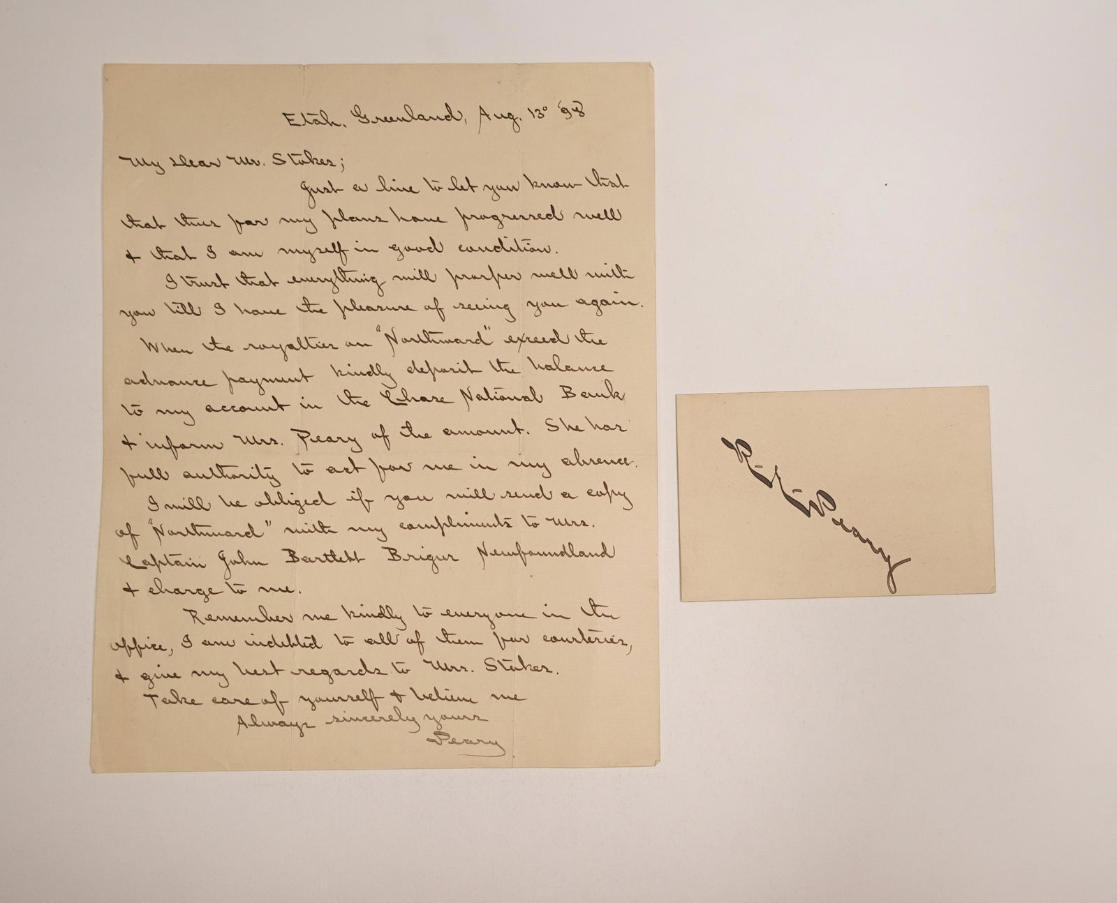 A SIGNED LETTER AND AUTOGRAPH BY UNITED STATES NAVY OFFICER AND ARCTIC EXPLORER, ROBERT PEARY (1 of 3)