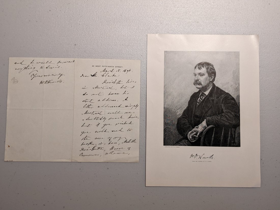 A ENGRAVING AND SIGNED LETTERS FROM AMERICAN NOVELIST, WILLIAM DEAN HOWELLS (1 of 3)