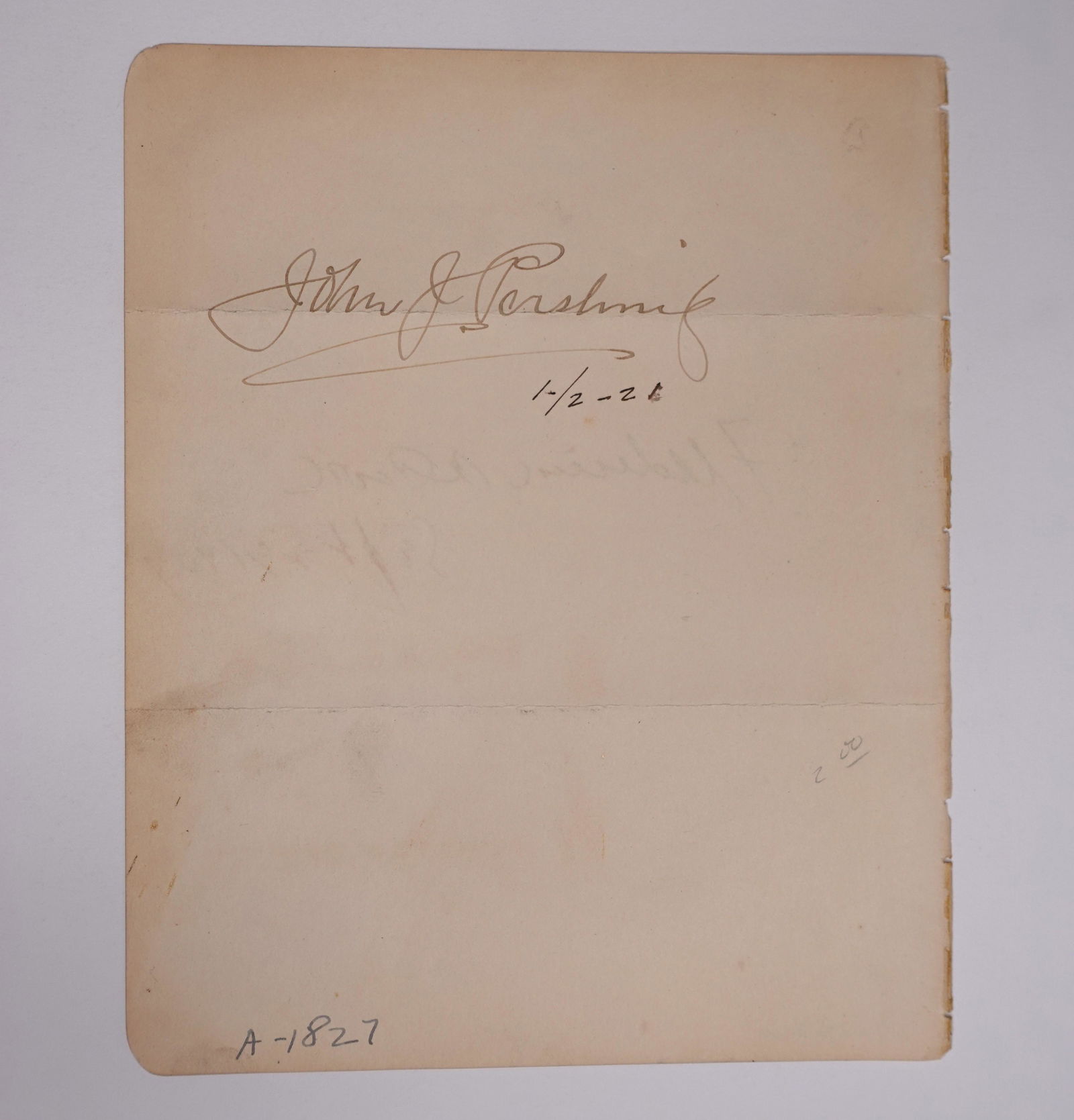 A SIGNED PAPER BY JOHN JOSEPH PERSHING [BLACK JACK] (1 of 1)