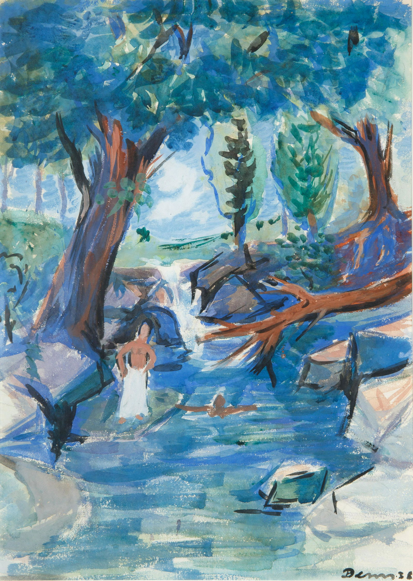 BEN BENN (AMERICAN 1884-1983): BEN BENN (AMERICAN 1884-1983) Bathers, gouache on paper 49.5 x 37 cm (19 1/2 x 14 5/8 in.) [sight] framed dimensions: 71 x 59 cm (28 x 23 1/4 in.) signed and initialed lower right
