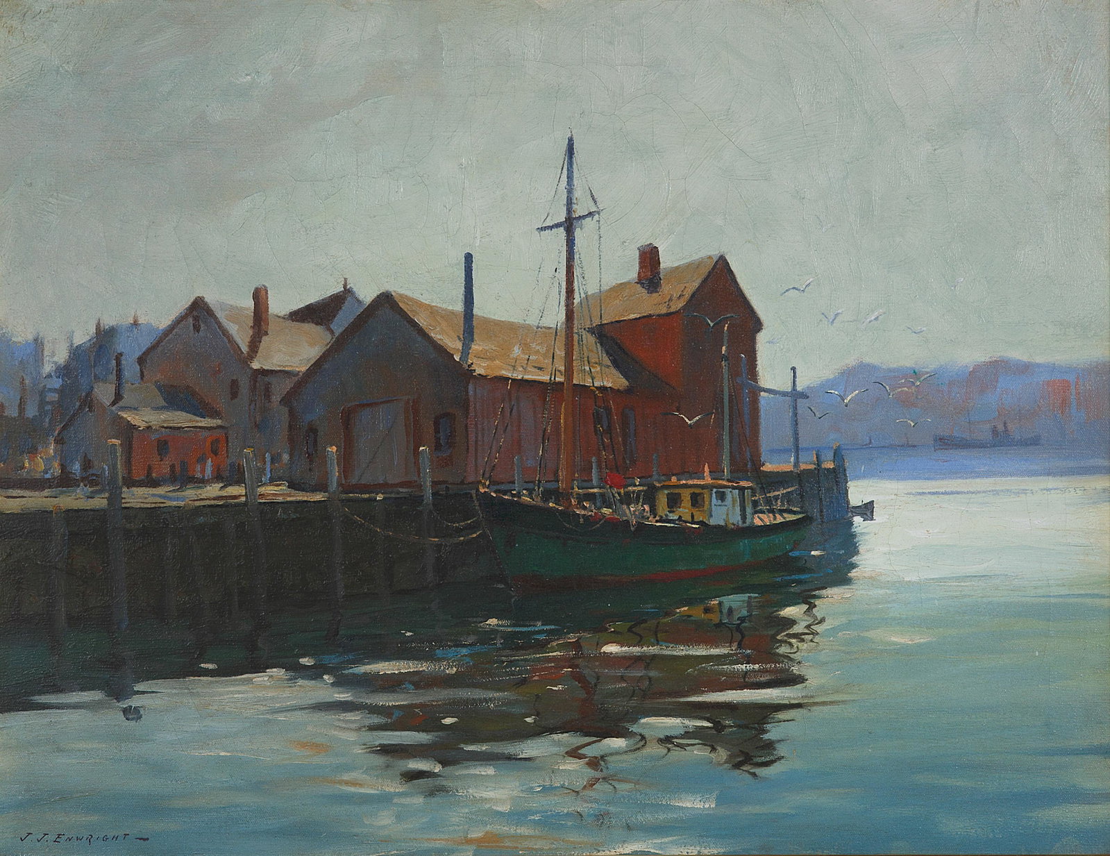 J.J. ENWRIGHT [PSEUDONYM FOR H. "CAPPY" AMUNDSEN] (AMERICAN 1911-2001): J.J. ENWRIGHT [PSEUDONYM FOR H. "CAPPY" AMUNDSEN] (AMERICAN 1911-2001) Gloucester Boat , oil on canvas 51.5 x 66 cm (20 1/4 x 26 in.) framed dimensions: 68 x 83 cm (26 3/4 x 32 5/8 in.) PROVENANCE Wal