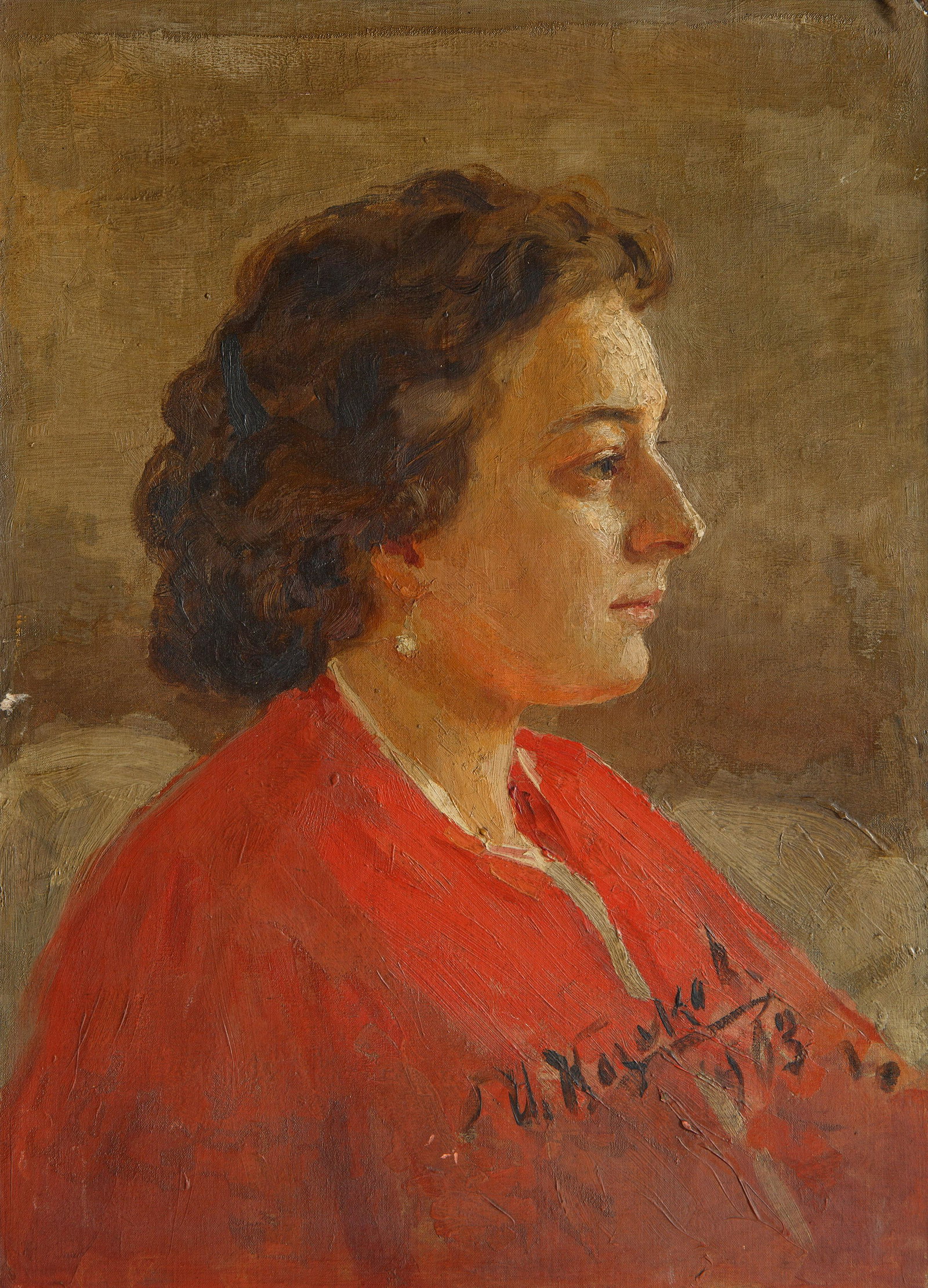 IVAN KAZAKOV (RUSSIAN 1873-1935): IVAN KAZAKOV (RUSSIAN 1873-1935) Portrait of a Young Woman,1903 oil on canvas 48.5 x 35.5 cm (19 1/8 x 14 in.) framed dimensions: 55.5 x 43.5 (21 7/8 x 17 1/8 in.) signed in Cyrillic and dated lower r