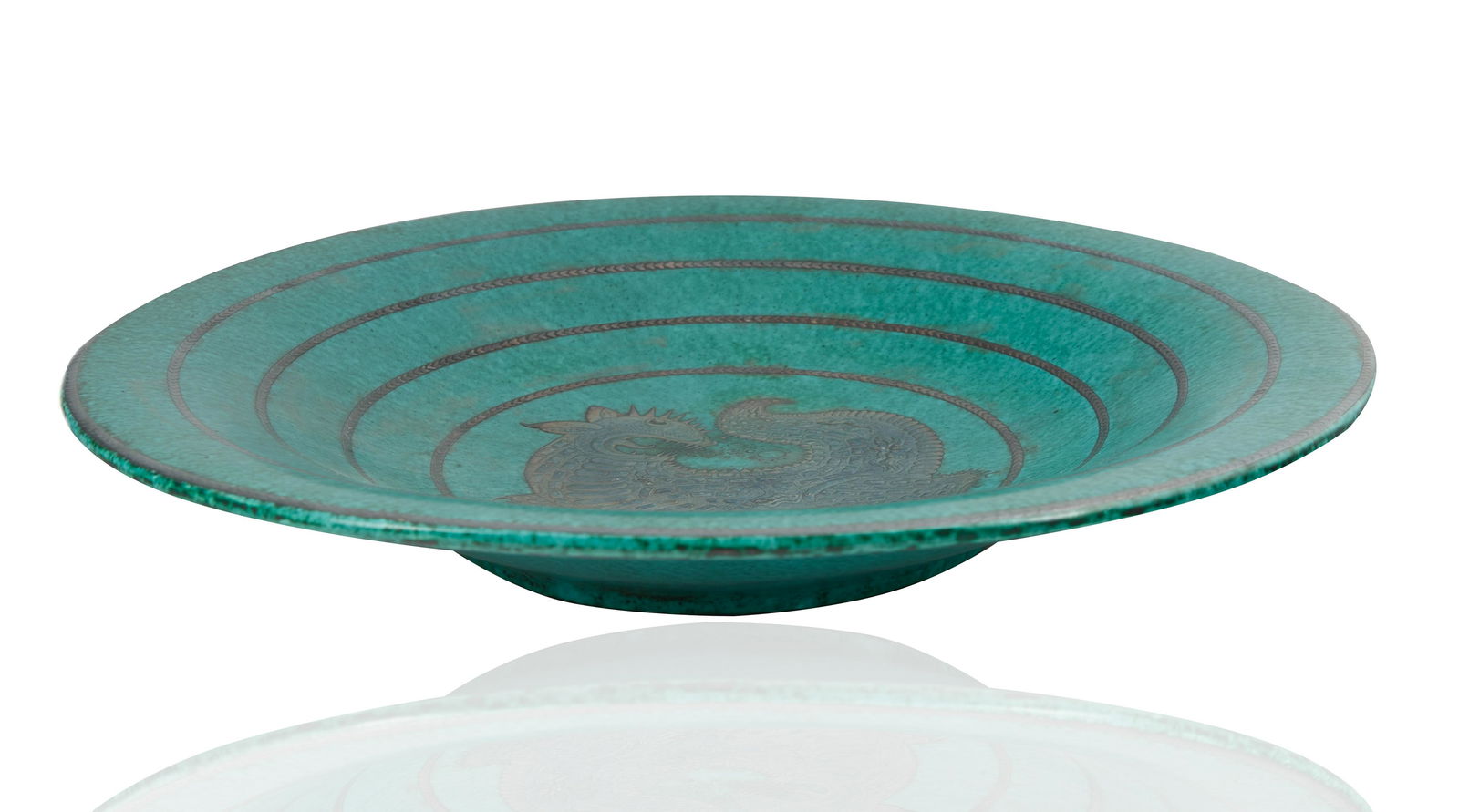 A SILVER AND POTTERY ARGENTA DRAGON SERVING BOWL DESIGNED BY WILHELM KAGE (SWEDISH 1889-1960) FOR (1 of 6)