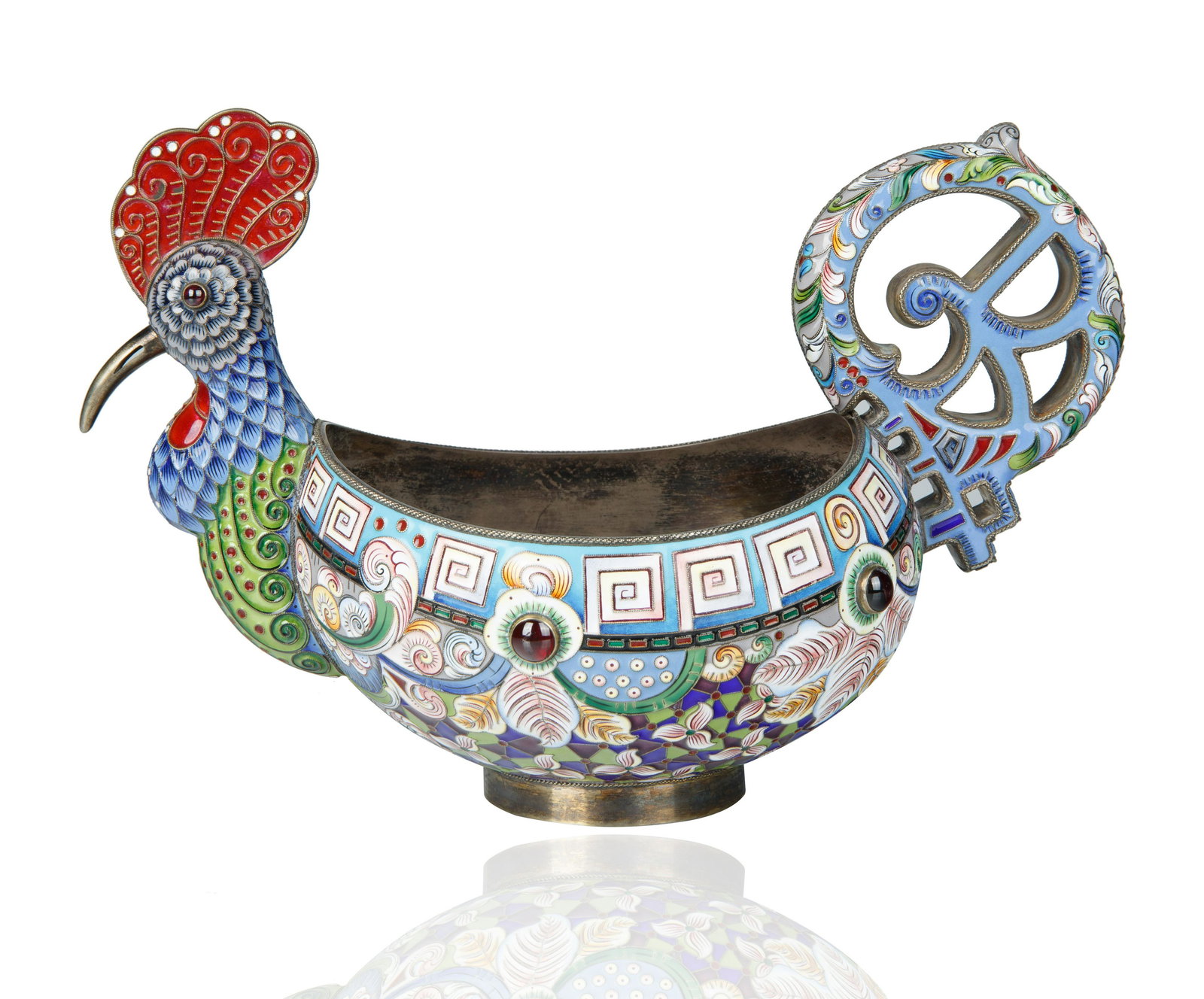 20TH CENTURY CLOISONNE ENAMEL SILVER KOVSH (1 of 7)
