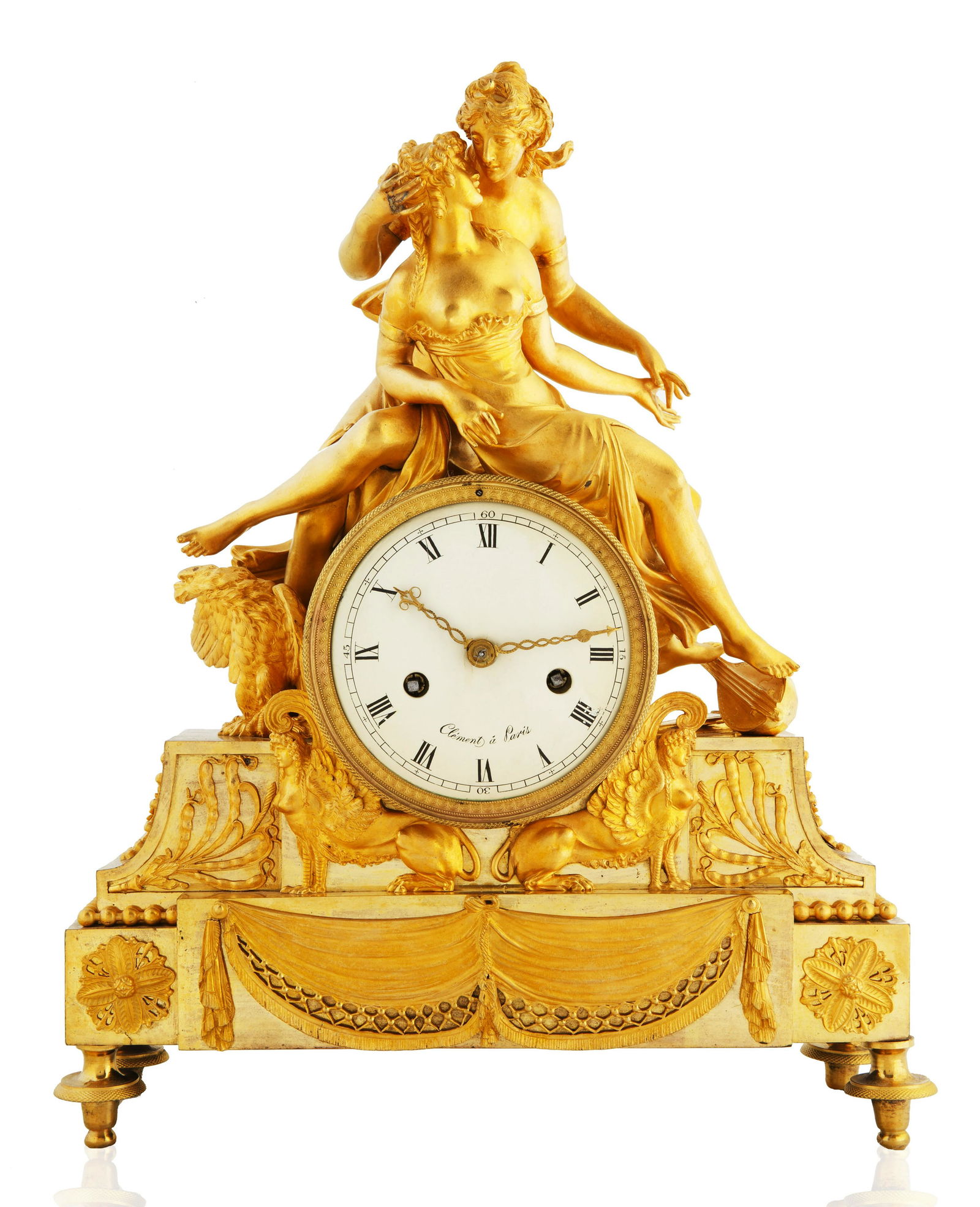 A CLEMENT A PARIS FRENCH EMPIRE BRONZE DORE MANTEL CLOCK (1 of 5)