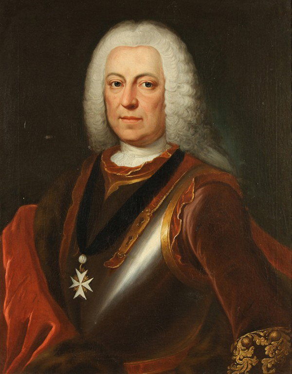 PORTRAIT OF JOHANN ADOLF VON HAUGWITZ: PRUSSIAN 18TH CENTURY, "Portrait of Johann Adolf von Haugwitz, Prussian Nobleman", oil on canvas, 76.5 x 59.5 (30 x 23 1/4 in.) [sight]