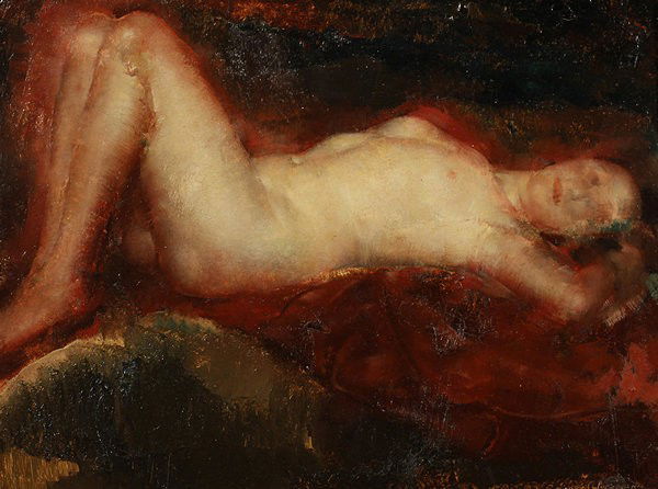 GLUCKMANN, GRIGORY: GRIGORY GLUCKMANN (RUSSIAN 1898-1973), "Reclining Nude," 1931, oil on panel, 27 x 35 cm. (10 1/2 x 13 3/4 in.), signed and dated lower right, 'Grigory Gluckmann/ Paris/ 1931.'