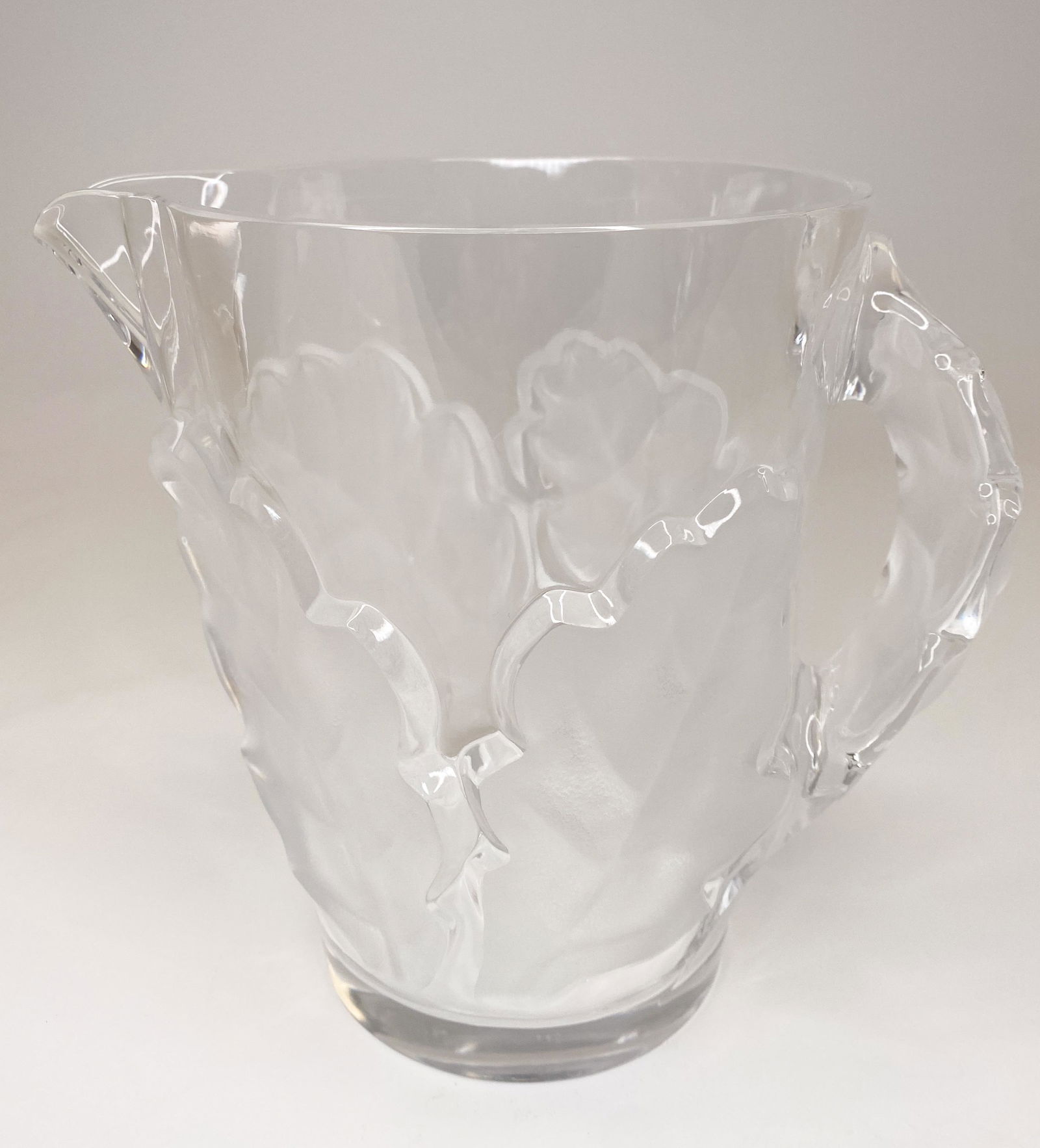 LALIQUE CRYSTAL "CHENE" OAK LEAVES PITCHER, 20TH CENTURY (1 of 2)