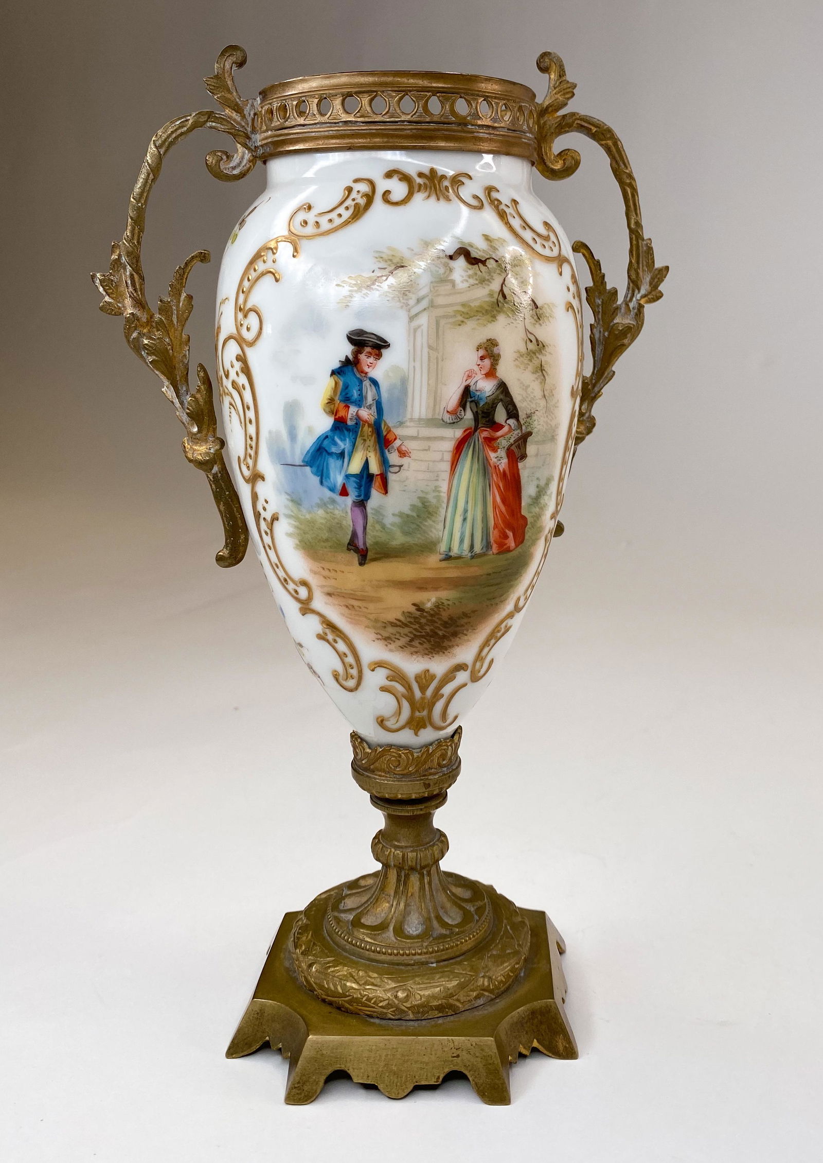 A SEVRES STYLE GILT-BRONSE MOUNTED PORCELAIN VASE WITH "L HENRY" MARK ON VERSO, 1769-1800 (1 of 2)