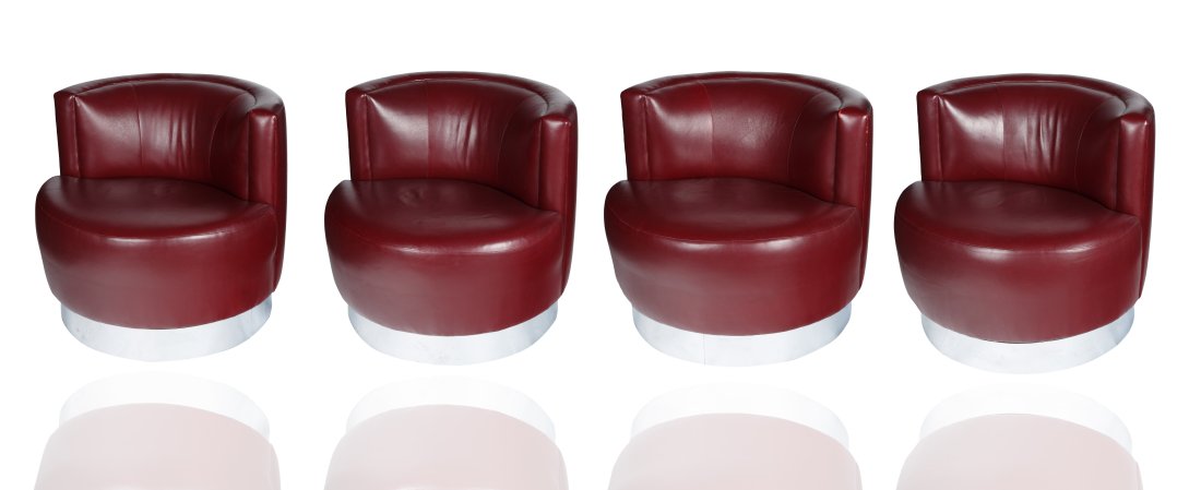 A SET OF FOUR MID-CENTURY KARL SPRINGER STYLE SWIVEL BASE CLUB CHAIRS (1 of 2)