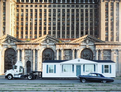 MIKE KELLEY (AMERICAN 1954-2012): MIKE KELLEY (AMERICAN 1954-2012)The Mobile Homestead in front of the Abandoned Detroit Central Train Station, 2010photograph61 x 81 cm (24 x 32 in.)framed dimensions: 27 x 35 inchessigned on versoPROV