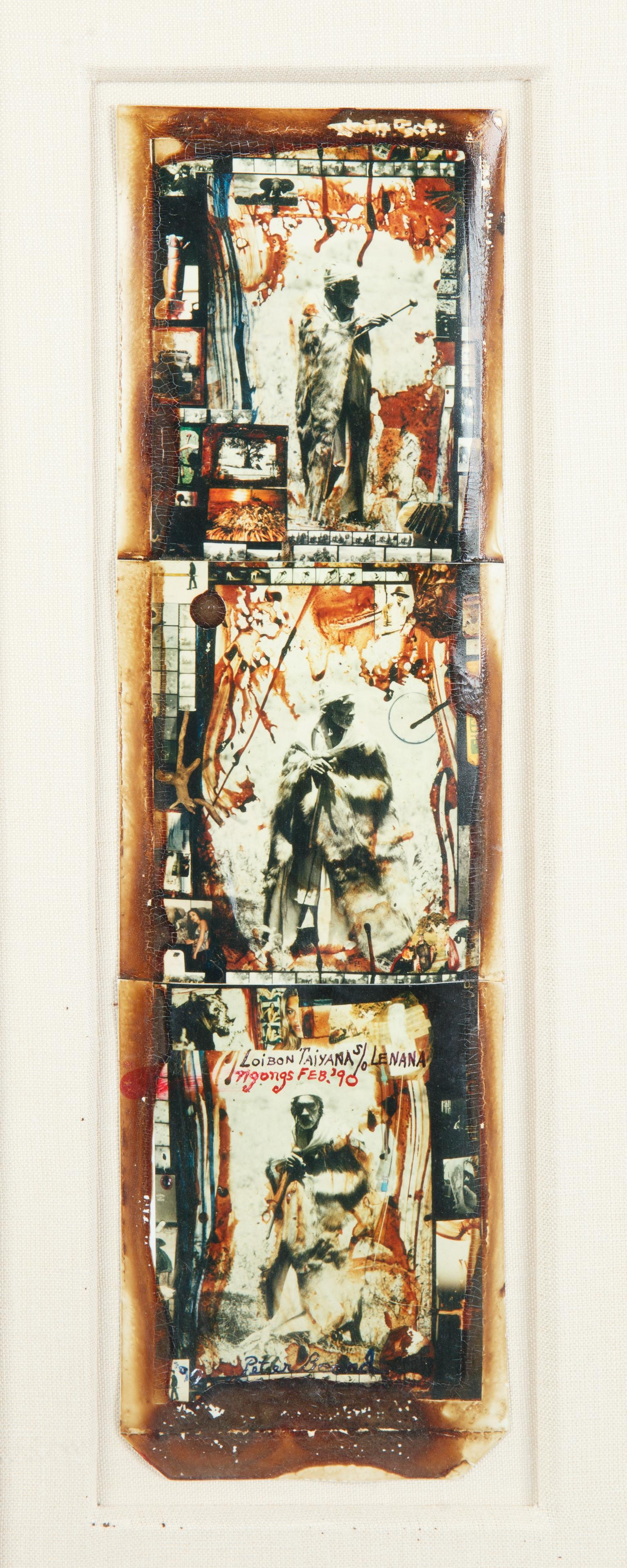 PETER BEARD (AMERICAN 1938-2020): PETER BEARD (AMERICAN 1938-2020)Loibon Taiyana s/o Lenana Ngongs, Feb 90 mixed media (polaroid photos, ink, artist's blood)40.5 x 10 cm (16 x 4 in.)framed dimensions: 53 x 26 cm (20 7/8 x 10 1/4 in.)s
