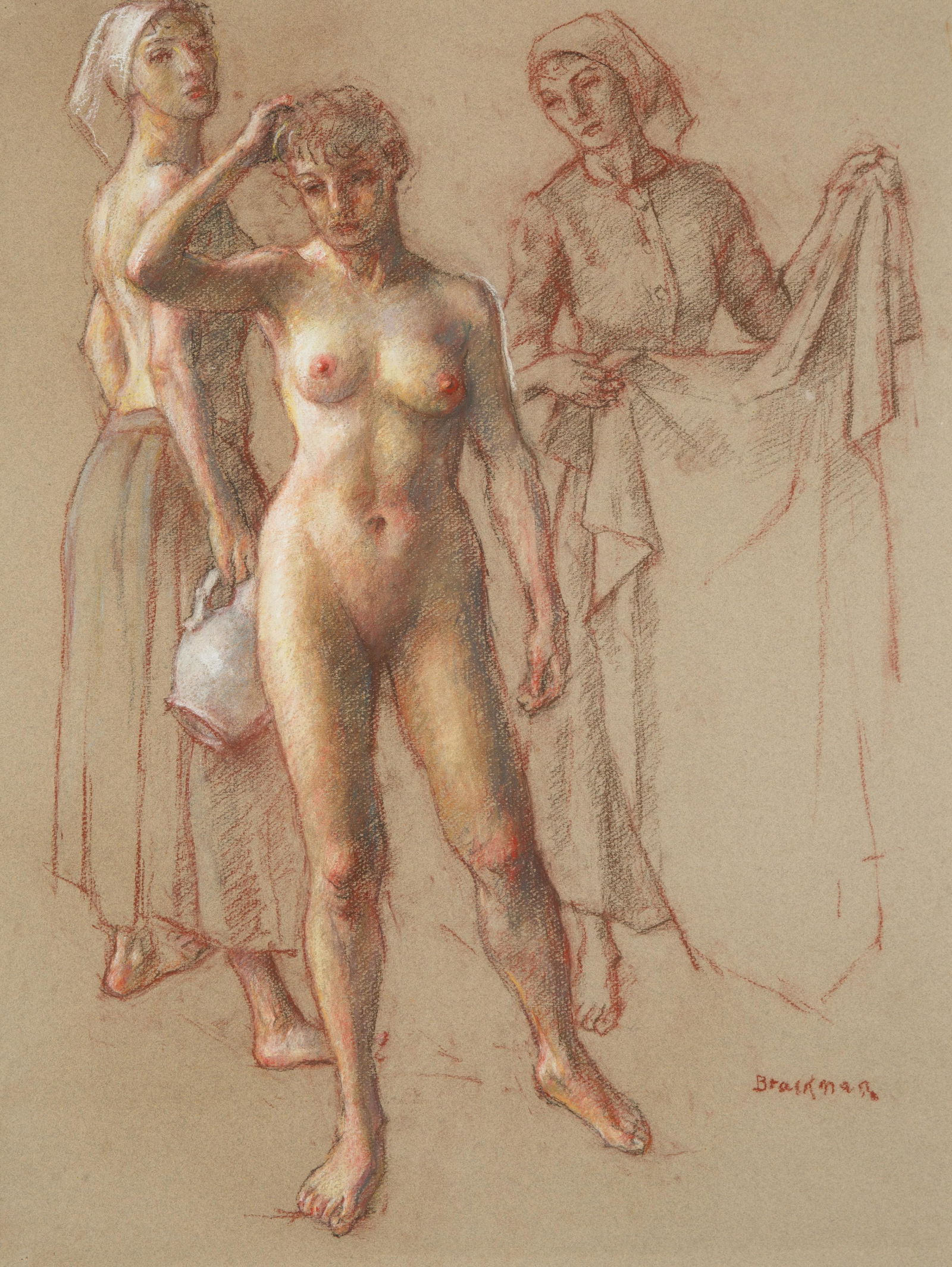 ROBERT BRACKMAN (RUSSIAN-AMERICAN 1898-1980): ROBERT BRACKMAN (RUSSIAN-AMERICAN 1898-1980)The Batherspastel on paper63.5 x 47 cm (25 x 18 1/2 in.) [sight]framed dimensions: 86 x 67 cm (33 7/8 x 26 3/8 in.)signed lower right