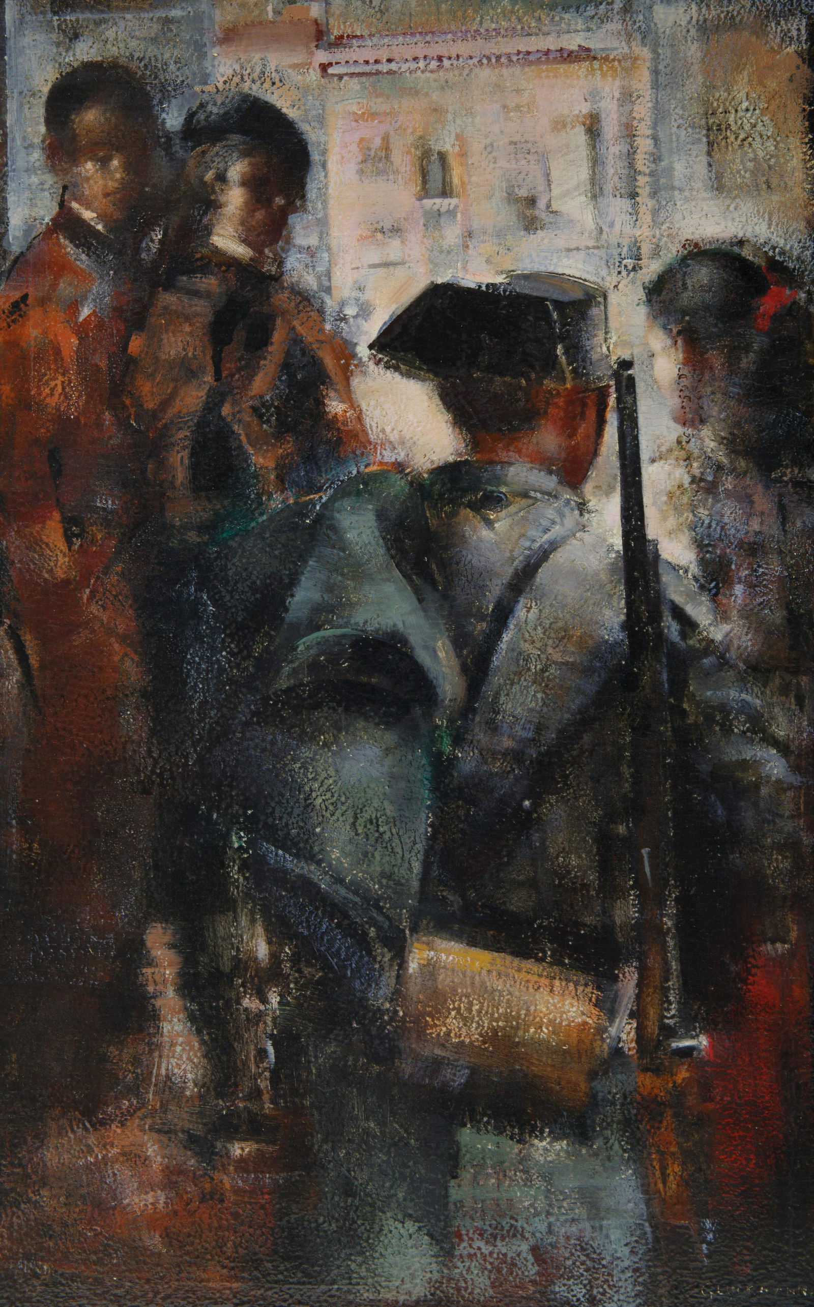 GRIGORY GLUCKMANN (RUSSIAN 1898-1973): GRIGORY GLUCKMANN (RUSSIAN 1898-1973)Spanish Moodoil on masonite60 x 54 cm (23 5/8 x 21 1/4 in.)framed dimensions: 67 x 50.5 cm (26 3/8 x 19 7/8 in.)signed lower rightPROVENANCE with Dalzell Hatfiel