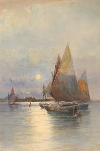 PROSPER LOUIS SENAT (AMERICAN 1852-1925): PROSPER LOUIS SENAT (AMERICAN 1852-1925)Sailboats in Venice, 1999watercolor on paper 96.5 x 66 cm (38 x 26 in.)framed dimensions: 139 x 105 cm (54 3/4 x 41 3/8 in.)signed and dated lower right