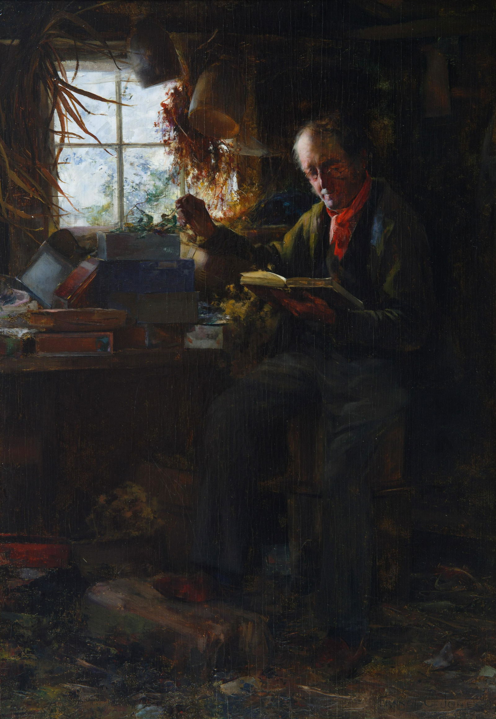 FRANCIS COATES JONES (AMERICAN (1857-1932): FRANCIS COATES JONES (AMERICAN (1857-1932)A Man By The Window oil on panel51 x 35 cm (20 1/8 x 13 3/4 in.)framed dimensions: 65 x 50 cm (25 5/8 x 19 3/4 in.)signed lower right