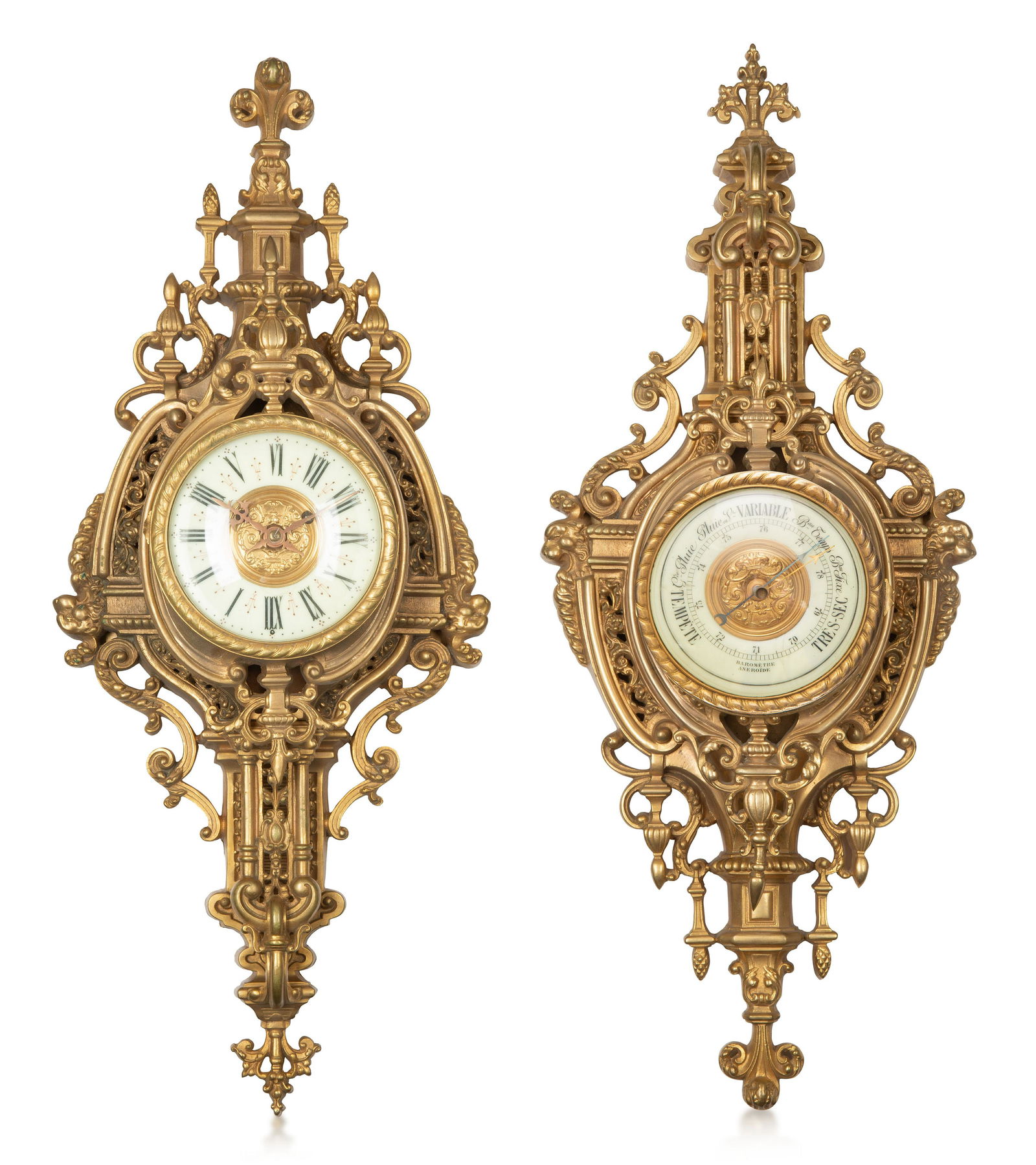 FRENCH ORMOLU WALL CLOCK AND BAROMETER, LATE 19TH CENTURY (1 of 3)