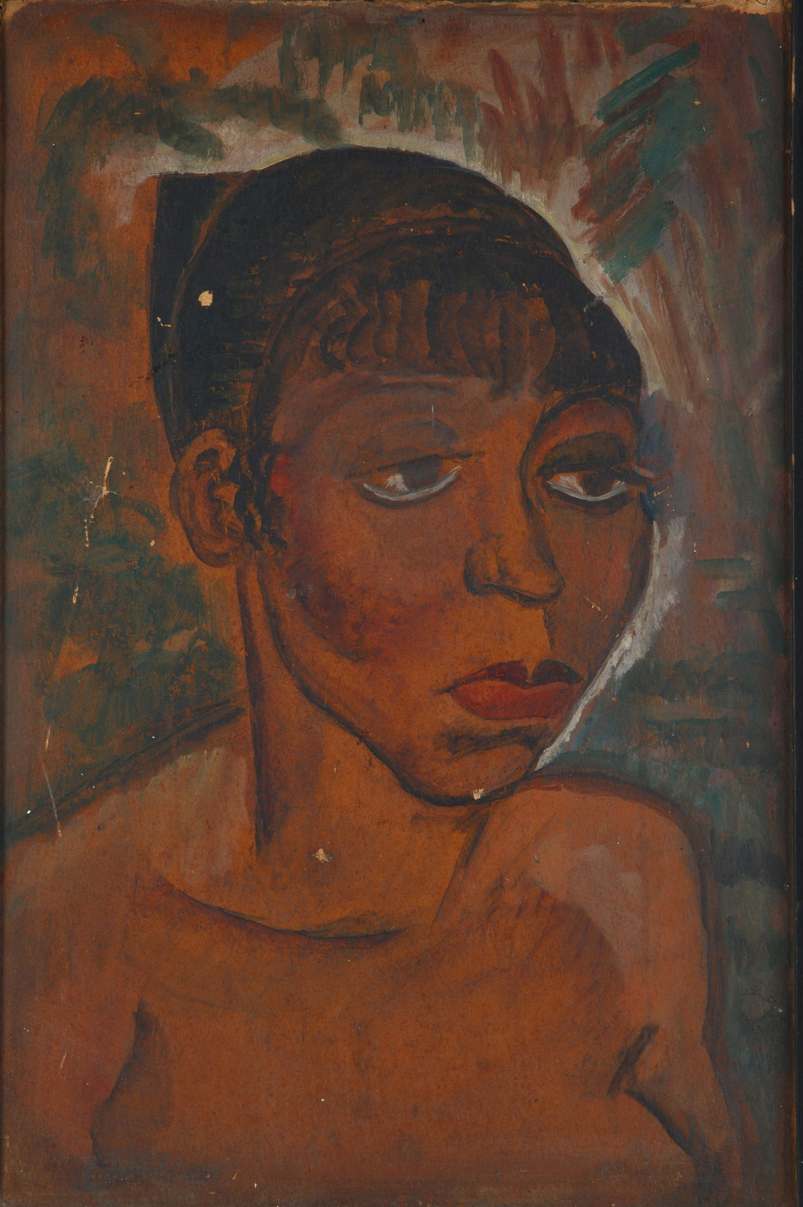 MAURICE STERNE (LATVIAN-AMERICAN 1877-1957): MAURICE STERNE (LATVIAN-AMERICAN 1877-1957)Pahomienne, Paris, oil on board 46 x 30 cm (18 1/8 x 11 3/4 in.)framed dimensions: 54 x 39 cm (21 1/4 x 15 3/8 in.)signed lower right PROVENANCE Private Co