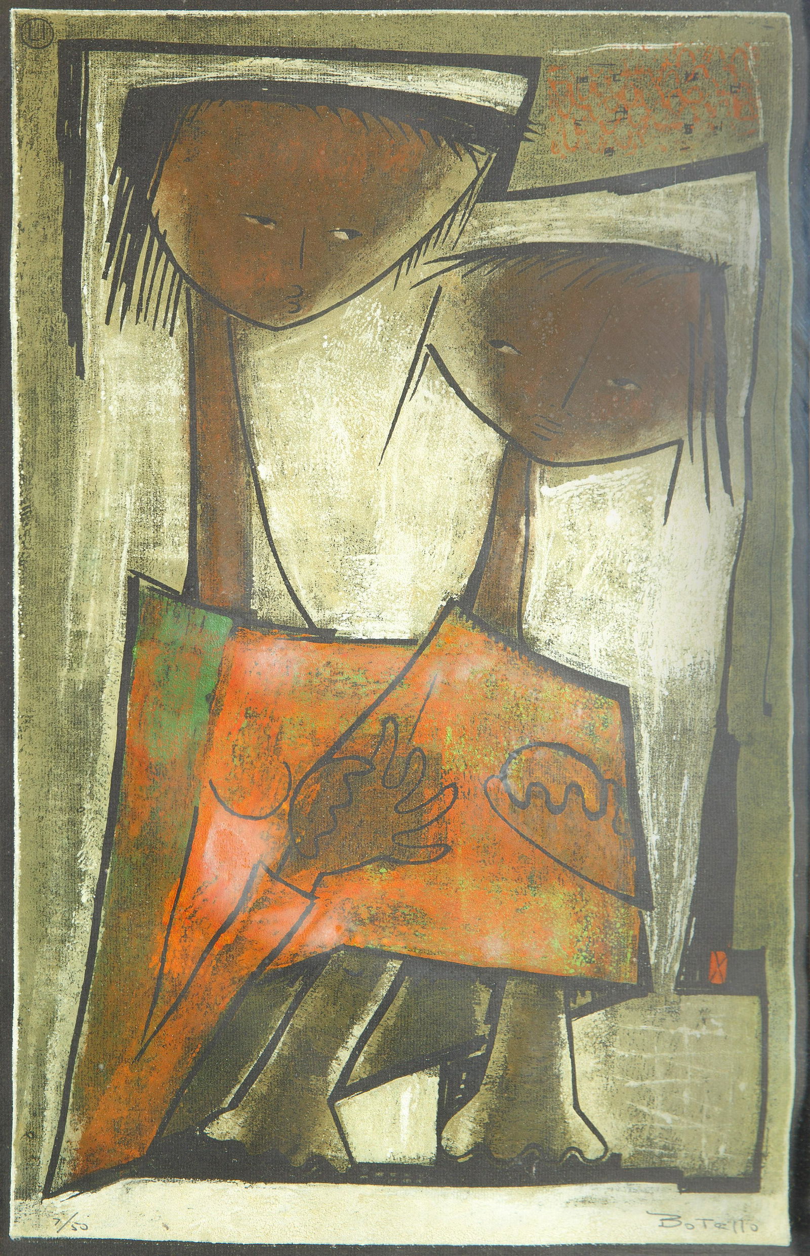 ANGEL BOTELLO (SPANISH-PUERTO RICAN 1913-1986): ANGEL BOTELLO (SPANISH-PUERTO RICAN 1913-1986), linocut on paper 50.8 x 33 cm (20 x 13 in.)framed dimensions: 70.5 x 52 cm (27 3/4 x 20 1/2 in.)signed lower right, numbered lower left 7/50