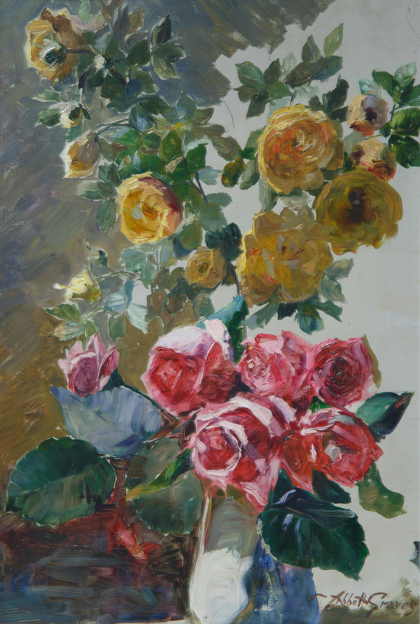 ABBOTT FULLER GRAVES (AMERICAN 1859-1936): ABBOTT FULLER GRAVES (AMERICAN 1859-1936)Still Life with Flowers, oil on board44 x 30 cm (17 3/8 x 11 3/4 in.)framed dimensions: 55 x 40 cm (21 5/8 x 15 3/4 in.)signed lower right