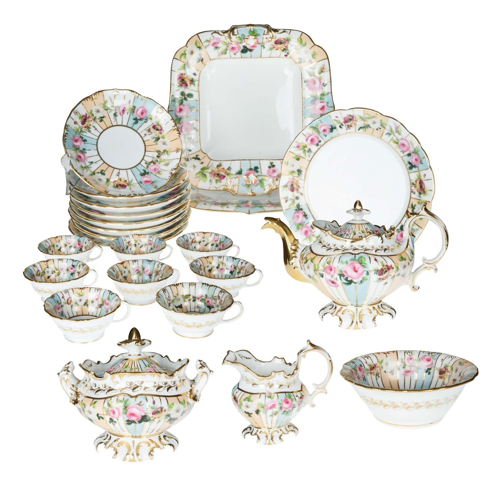 GILT FLORAL 23-PIECE FRENCH PORCELAIN TEA SET (1 of 12)
