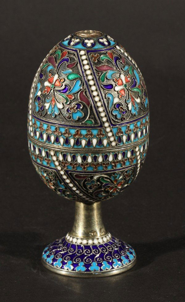 491 RUSSIAN SILVER & CLOISONNE ENAMEL CONVERTIBLE EGG