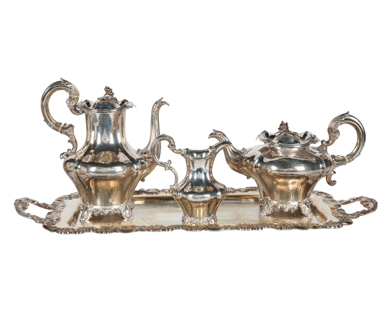 ENGLISH FOUR-PIECE STERLING SILVER SERVICE, CHARLES RAWLINGS AND GEORGE STORER, (1 of 6)