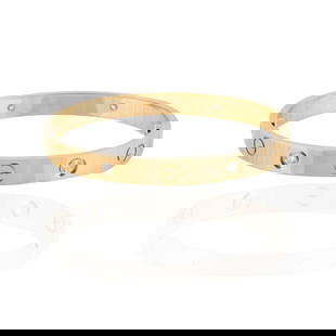CARTIER 4 DIAMOND LOVE BRACELET: CARTIER 4 DIAMOND LOVE BRACELET yellow gold Cartier LOVE bracelet, set with 4 brilliant-cut diamonds, marked Cartier, 750 gold standard, size 16, RE 5136. Comes with a screwdriver, in the original box