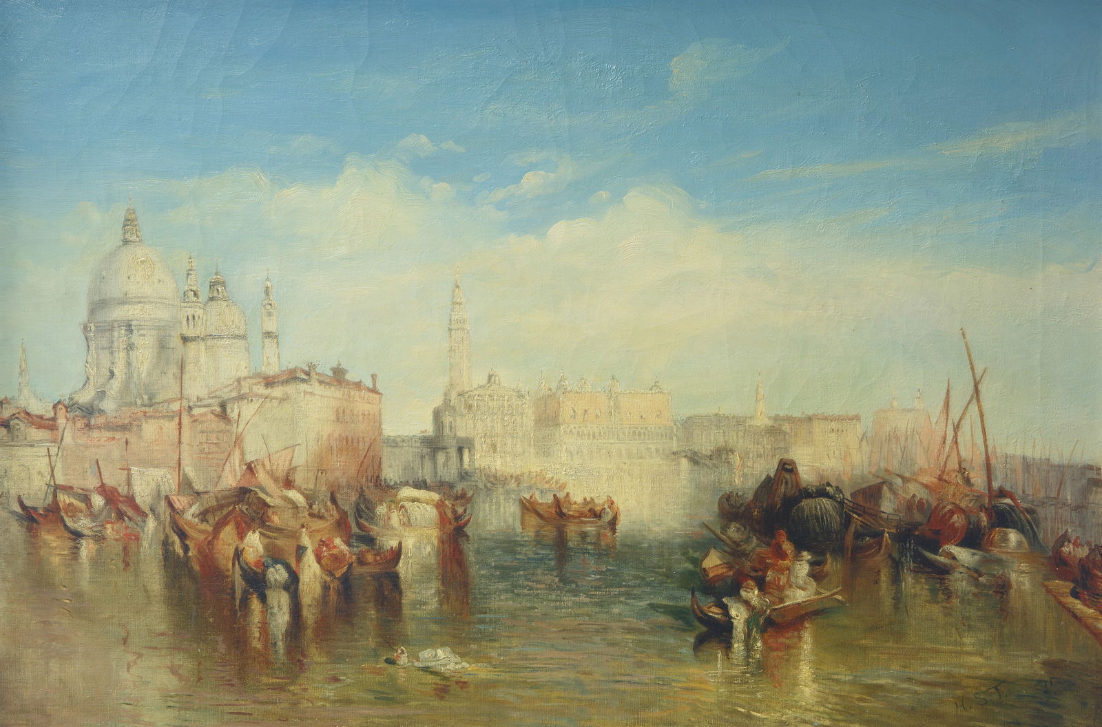 HENRY SCOTT TUKE (BRITISH 1858-1929): HENRY SCOTT TUKE (BRITISH 1858-1929)Venice Harbor View, circa 1899oil on canvas61 x 92 cm (24 x 36 1/4 in.); framed dimensions: 78 x 109 cm (30 3/4 x 42 7/8 in.)initialed lower right; signed on versoL