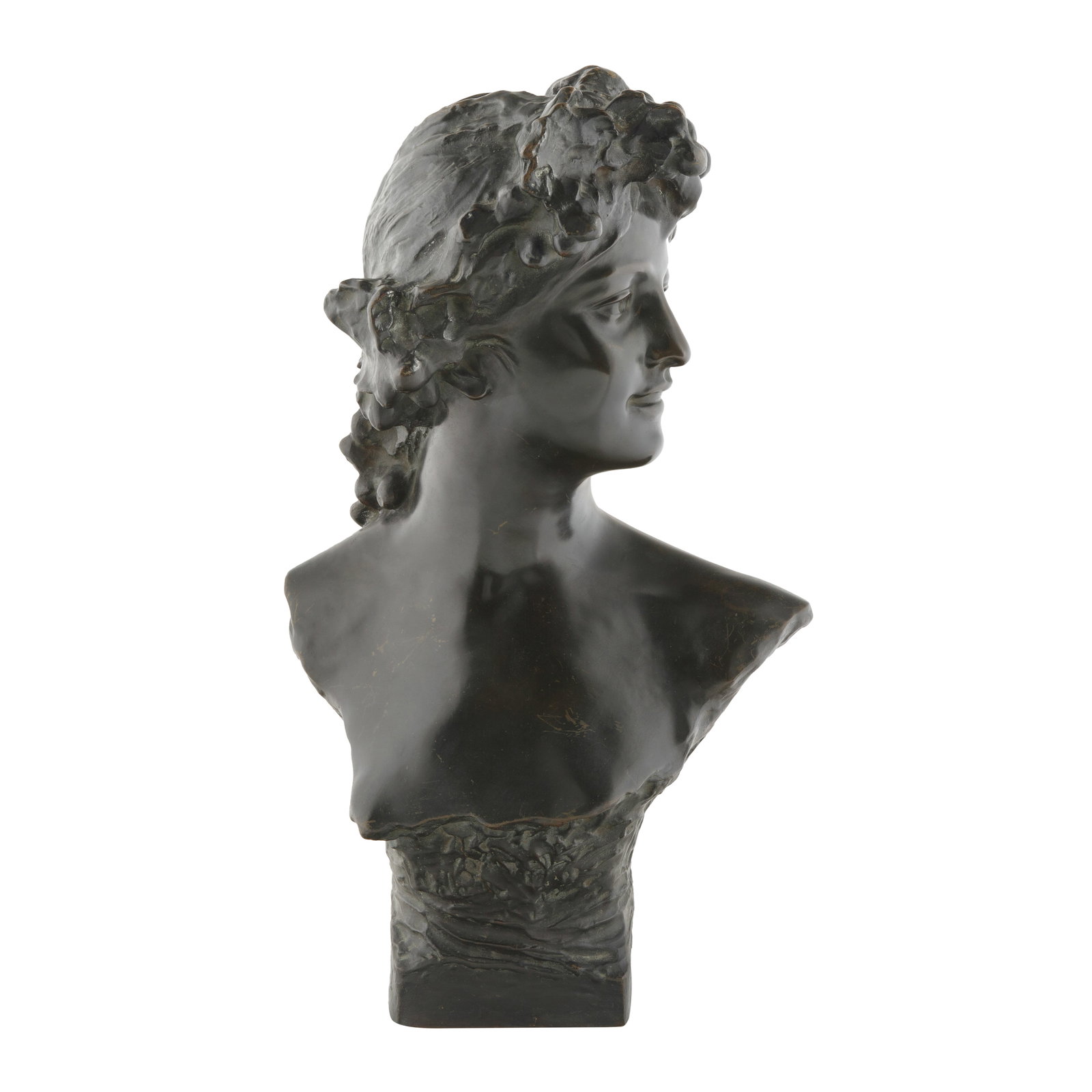BRONZE BUST OF A WOMAN BY JEF LAMBEAUX (BELGIAN 1852-1908): BRONZE BUST OF A WOMAN BY JEF LAMBEAUX (BELGIAN 1852-1908)brown patinated bronzeheight: 64 cm (25 1/4 in.)stamped with Usines Vojave Ste Ame Bruxelles on versoCONDITION The sculpture is in good condit