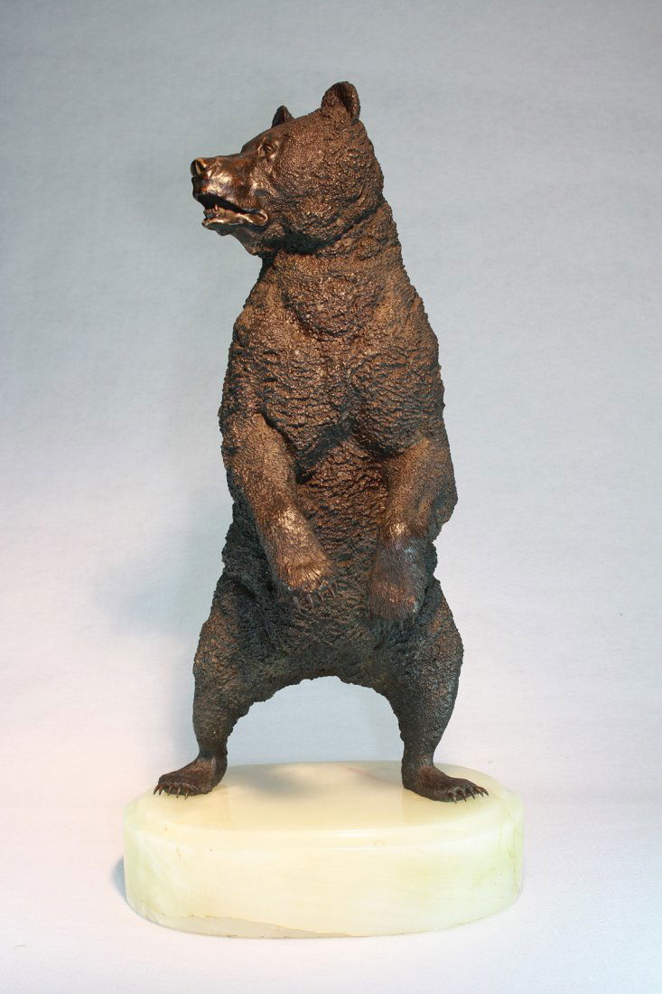 NIKOLAI IVANOVICH LIEBERICH (RUSSIAN 1828-1883), ": NIKOLAI IVANOVICH LIEBERICH (RUSSIAN 1828-1883), "Standing Bear" (Killed by Emperor Alexander II near the Village of Lisino in 1865), bronze with medium brown patina on an onyx base, height: 52.8 cm (