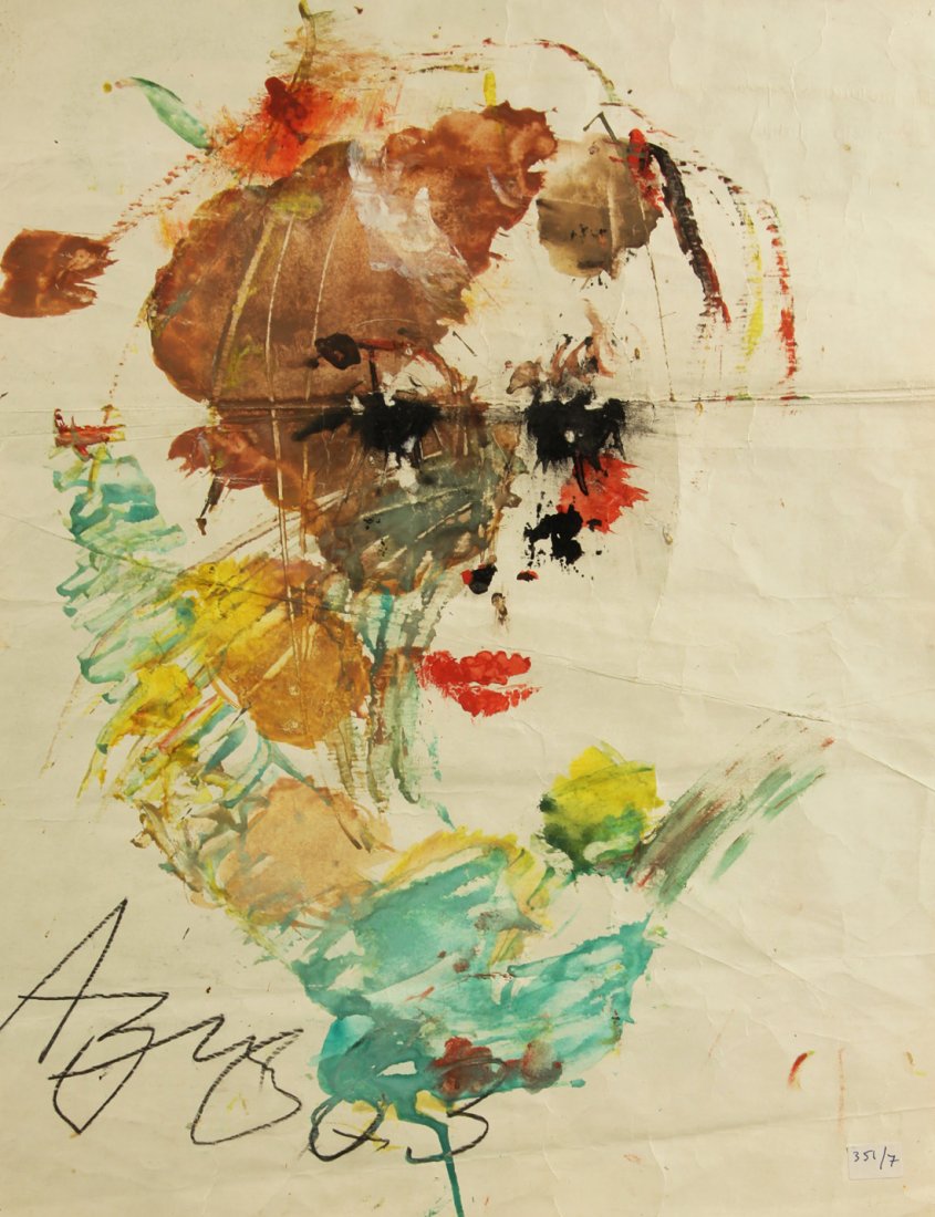 ANATOLY ZVEREV (RUSSIAN 1931-1986), “Portrait of a: ANATOLY ZVEREV (RUSSIAN 1931-1986), “Portrait of a Woman”, 1983, gouache on paper (painted on the back of a Soviet poster), 42.7 x 34 cm. (16 3/4 x 13 3/8 in.), signed and dated lower left