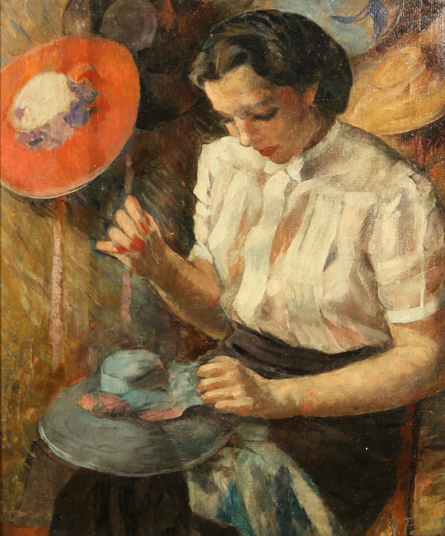 ELIE ANATOLE PAVIL (RUSSIAN-FRENCH 1873-1944), “La: ELIE ANATOLE PAVIL (RUSSIAN-FRENCH 1873-1944), “La Chapeliere”, oil on canvas, 46 x 38 cm (18 x 15 in.), signed lower right