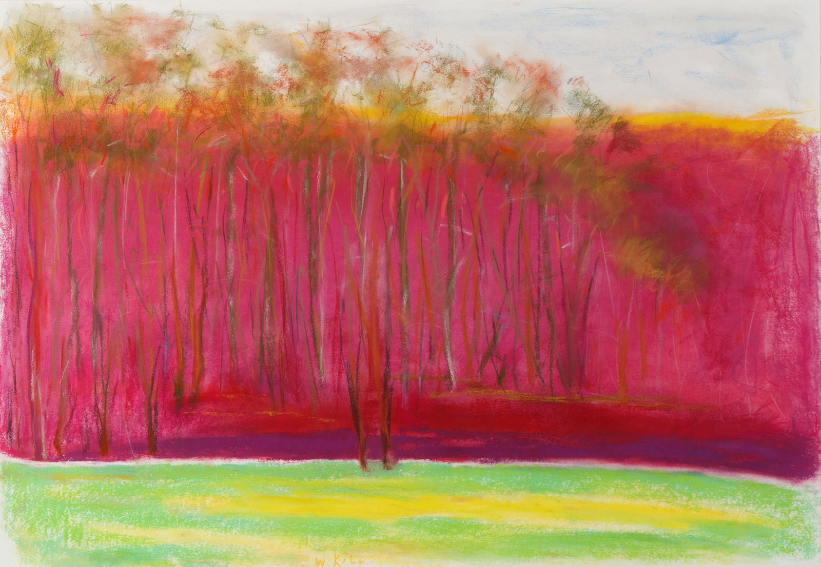 WOLF KAHN (GERMAN-AMERICAN 1927-2020): WOLF KAHN (GERMAN-AMERICAN 1927-2020)Magenta Tree Screen, pastel on papersheet size: 76.2 x 111.8 cm (30 x 44 in.)framed dimensions: 91.4 x 126.4 cm (36 x 49 3/4 in.)signed lower center