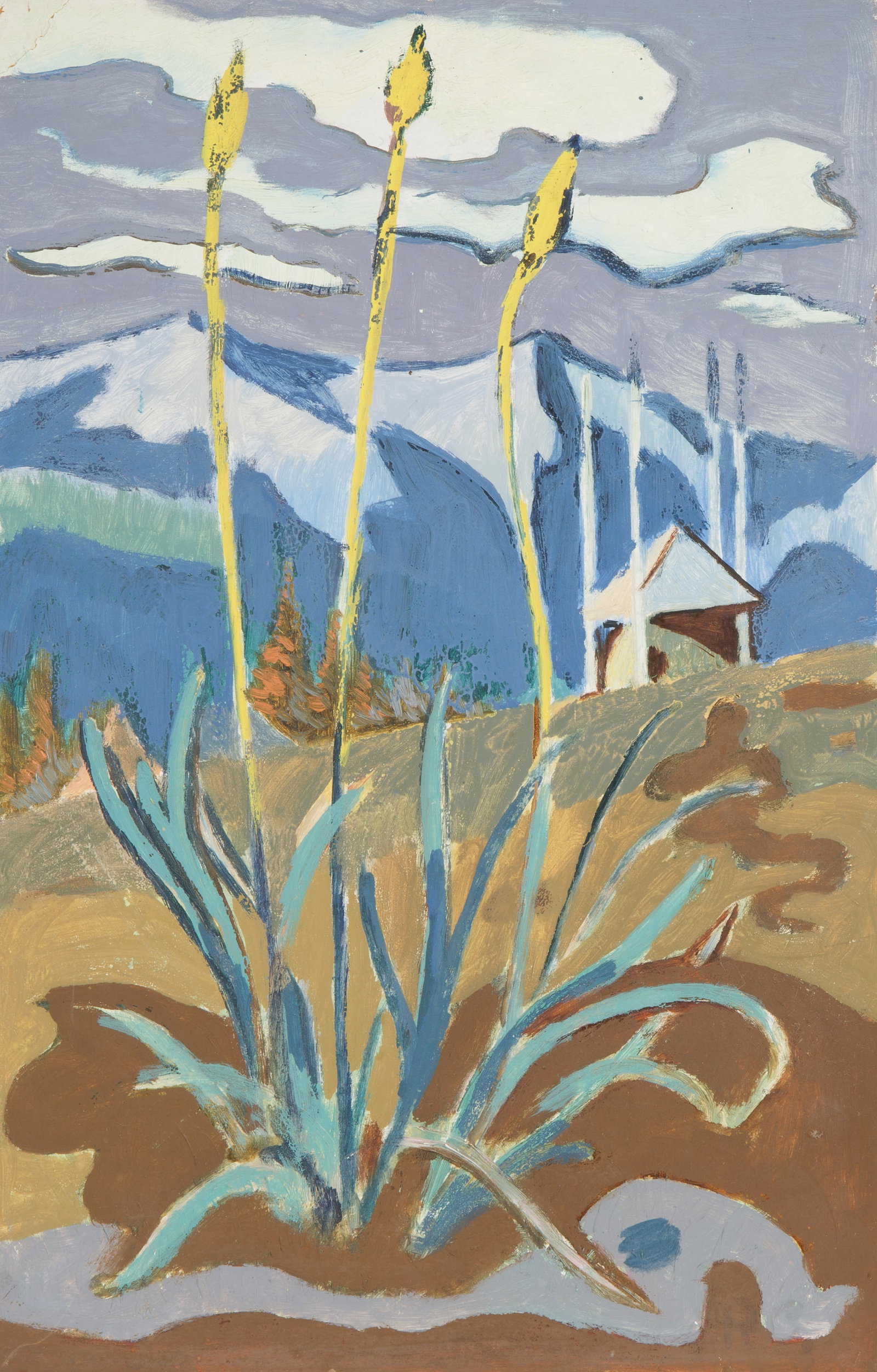ROMAN SELSKYI (UKRAINIAN 1903-1990): ROMAN SELSKYI (UKRAINIAN 1903-1990) Motif with Thin Stalks, 1983 oil and gouache on cardboard 49 x 31.6 cm (19 1/4 x 12 1/2 in.) framed dimensions: 55.5 x 38 cm (21 7/8 x 15 in.) LOT NOTES Lviv State 
