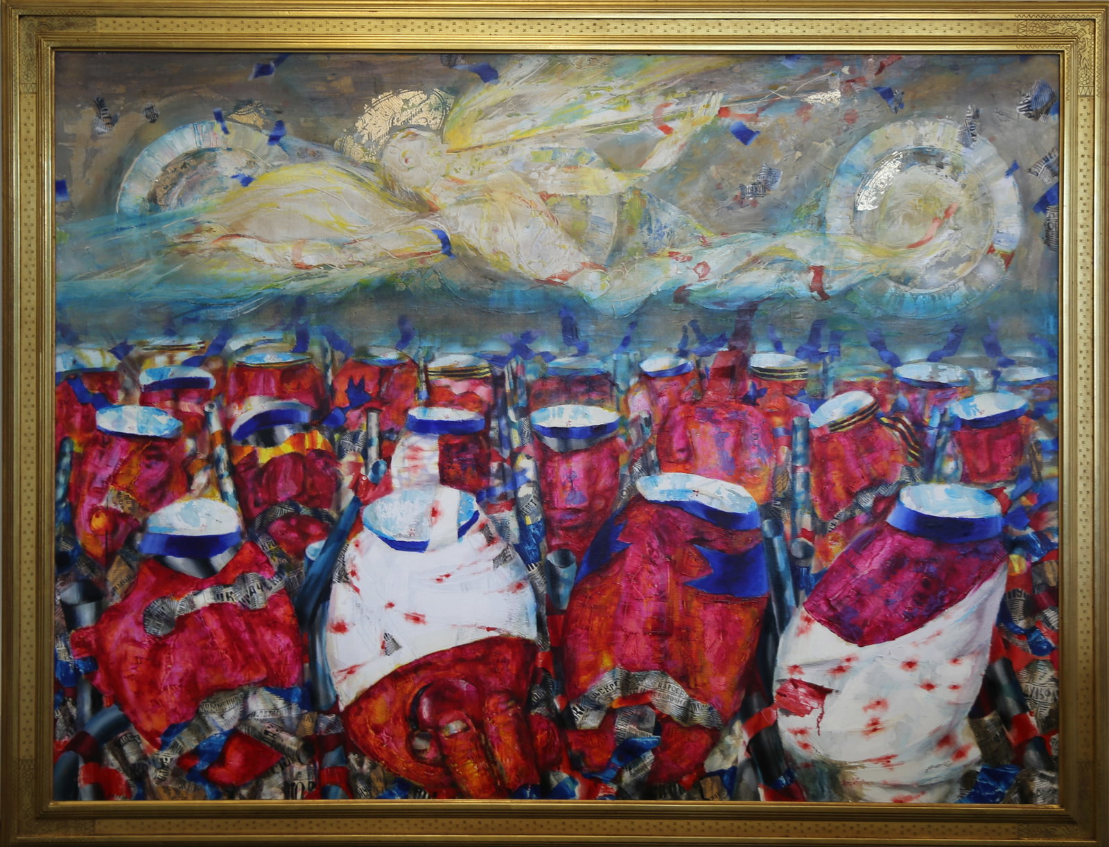LUCIEN DULFAN (UKRAINIAN-AMERICAN B. 1942): LUCIEN DULFAN (UKRAINIAN-AMERICAN B. 1942) Revolution, 1991-1992 oil on canvas 138 x 187 cm (54 1/4 x 73 1/2 in.) framed dimensions: 155 x 202 cm (61 x 79 1/2 in.) signed lower right