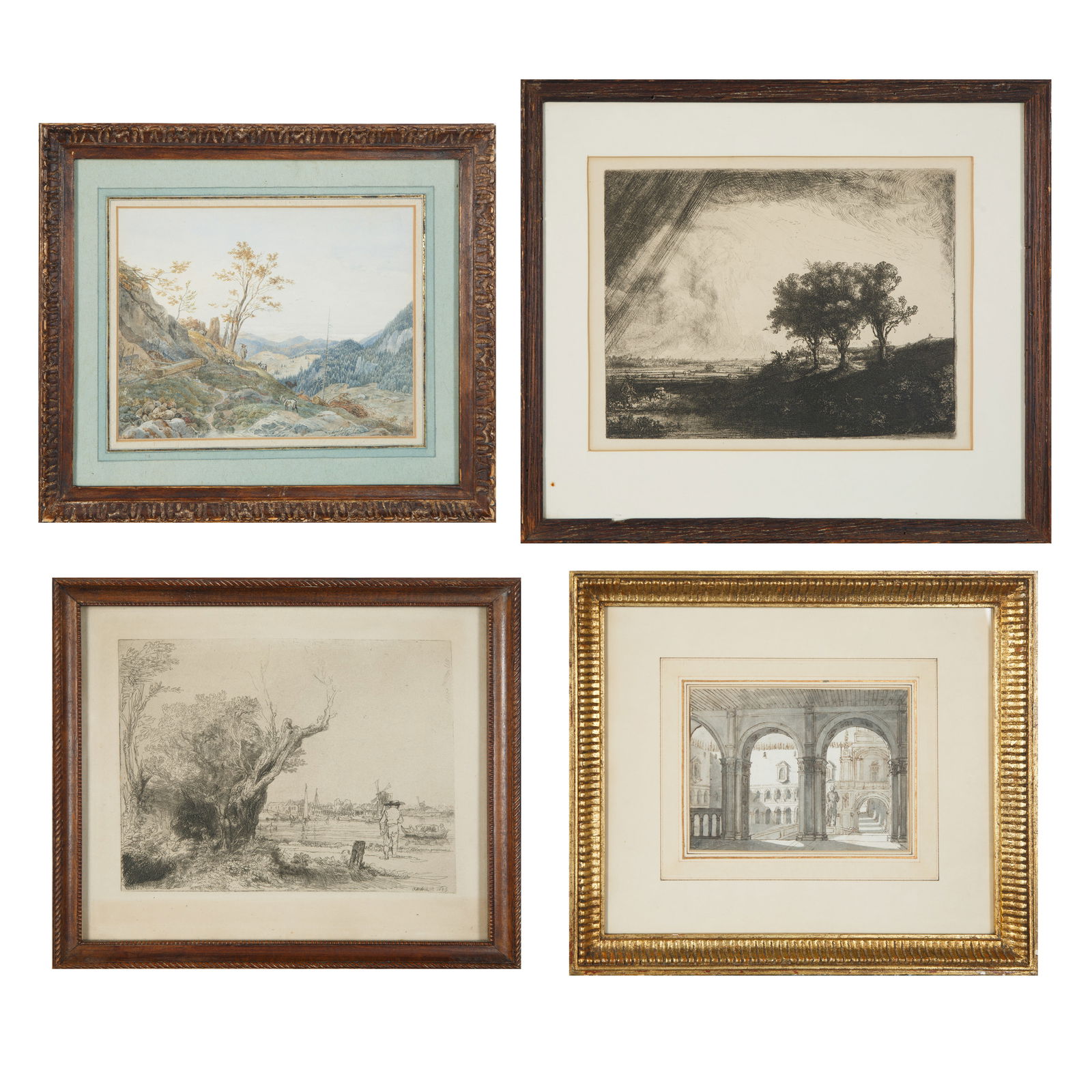 [REMBRANDT VAN RIJN (1606-1669)] TWO ETCHINGS BY REMBRANDT AND TWO NATURE PAINTINGS (1 of 7)