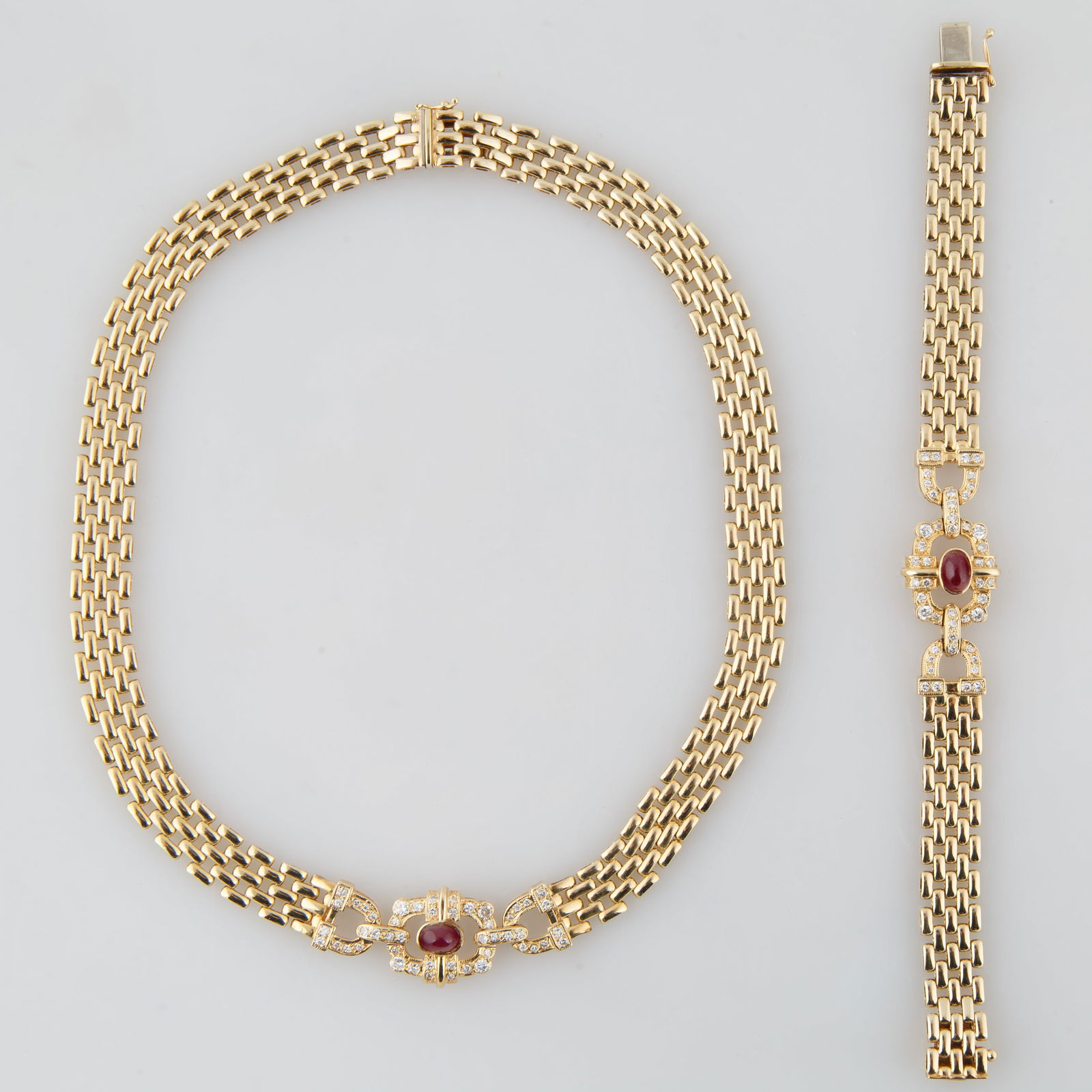 14K GOLD, DIAMONDS AND CABOCHON RUBIES BRACELET AND NECKLACE SET (1 of 4)