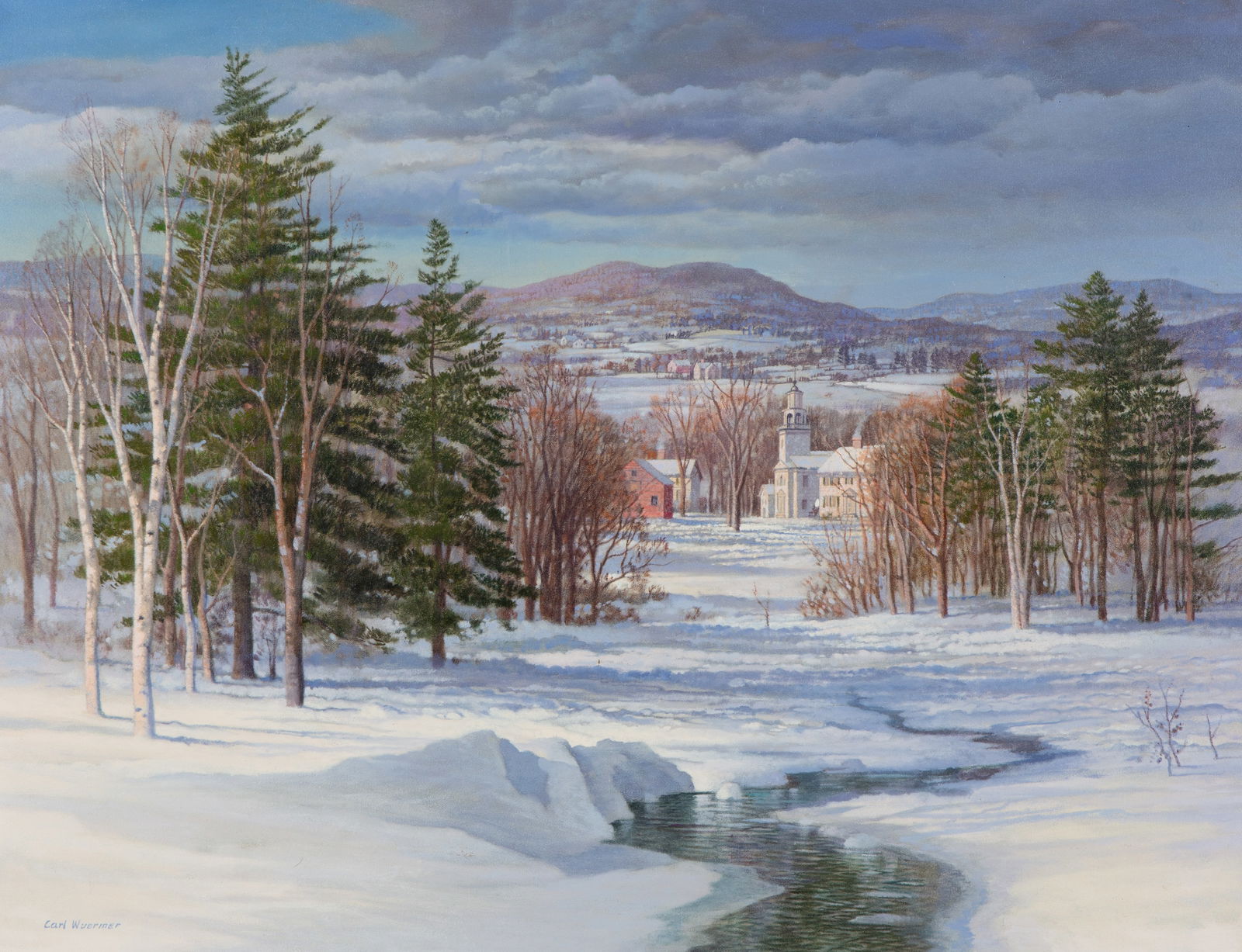CARL WUERMER (GERMAN-AMERICAN 1900-1981): CARL WUERMER (GERMAN-AMERICAN 1900-1981)Late Afternoon in Winter, oil on linen-canvas61 x 78.75 cm (24 x 31 in.) framed dimensions: 78 x 96 cm (30 3/4 x 37 3/4 in.)signed lower left